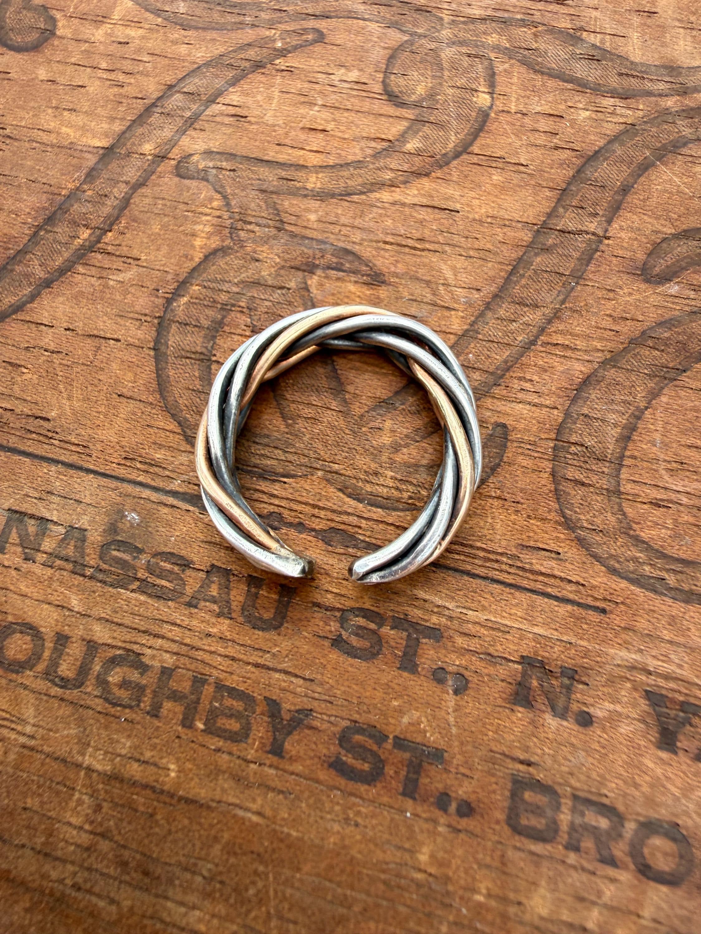 Fishtail Braided Rings with Sterling Silver & 14kgf, Adjustable.