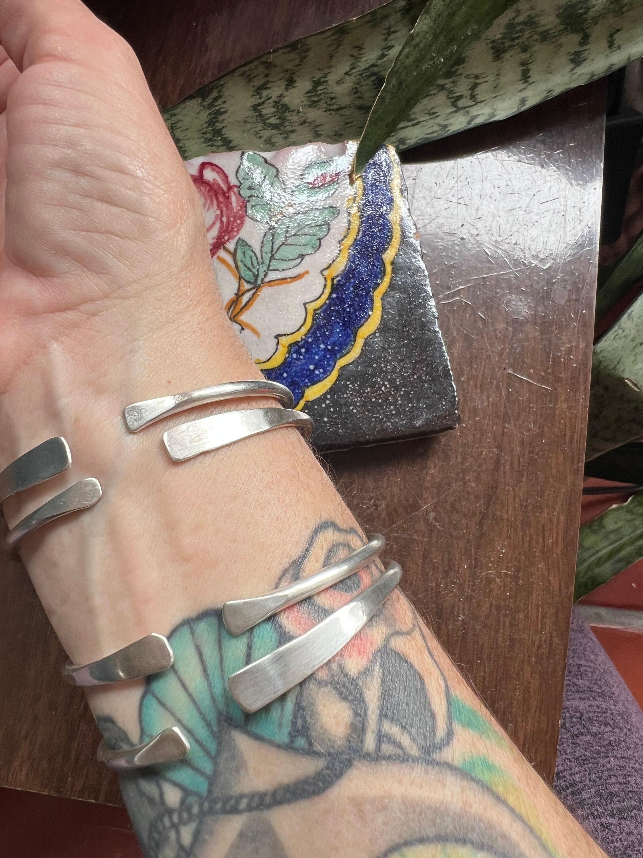 Chunky Silver Hammered Bangle Bracelet