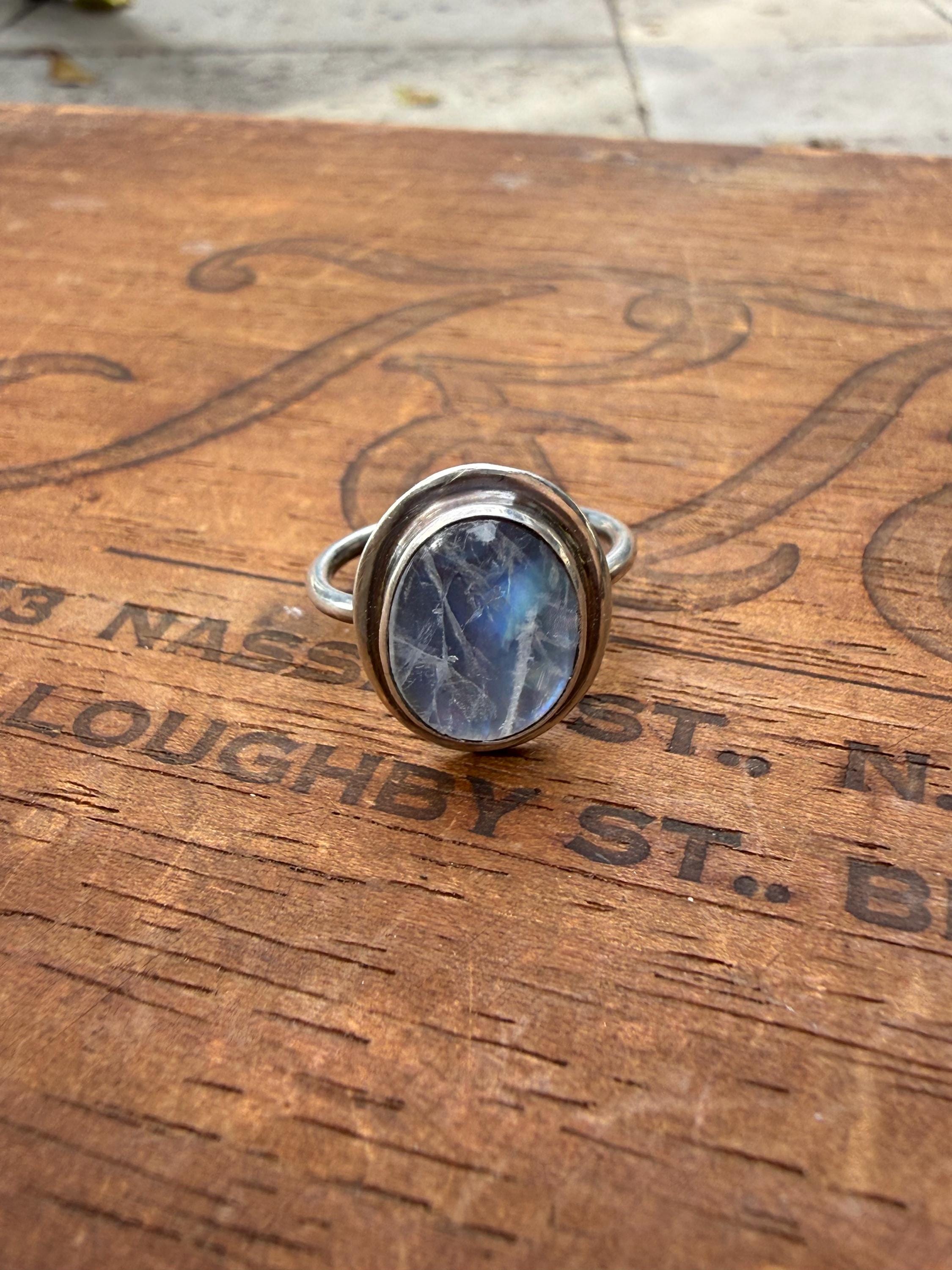 Flashing Moonstone Ring in Sterling Silver, size 6 3/4