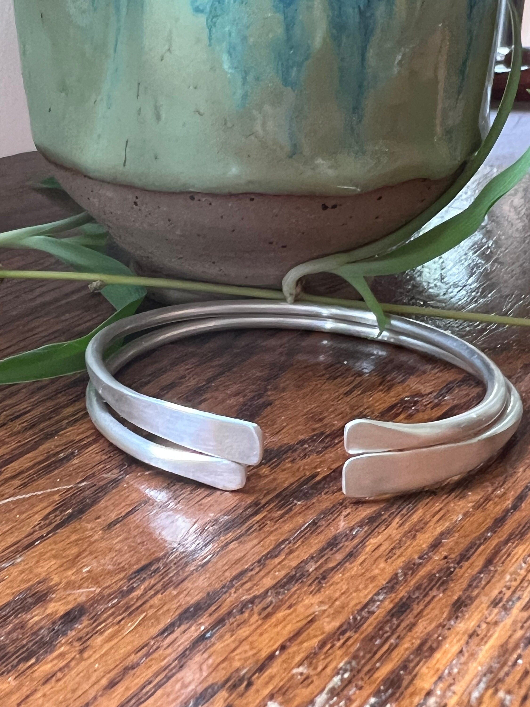 Chunky Silver Hammered Bangle Bracelet