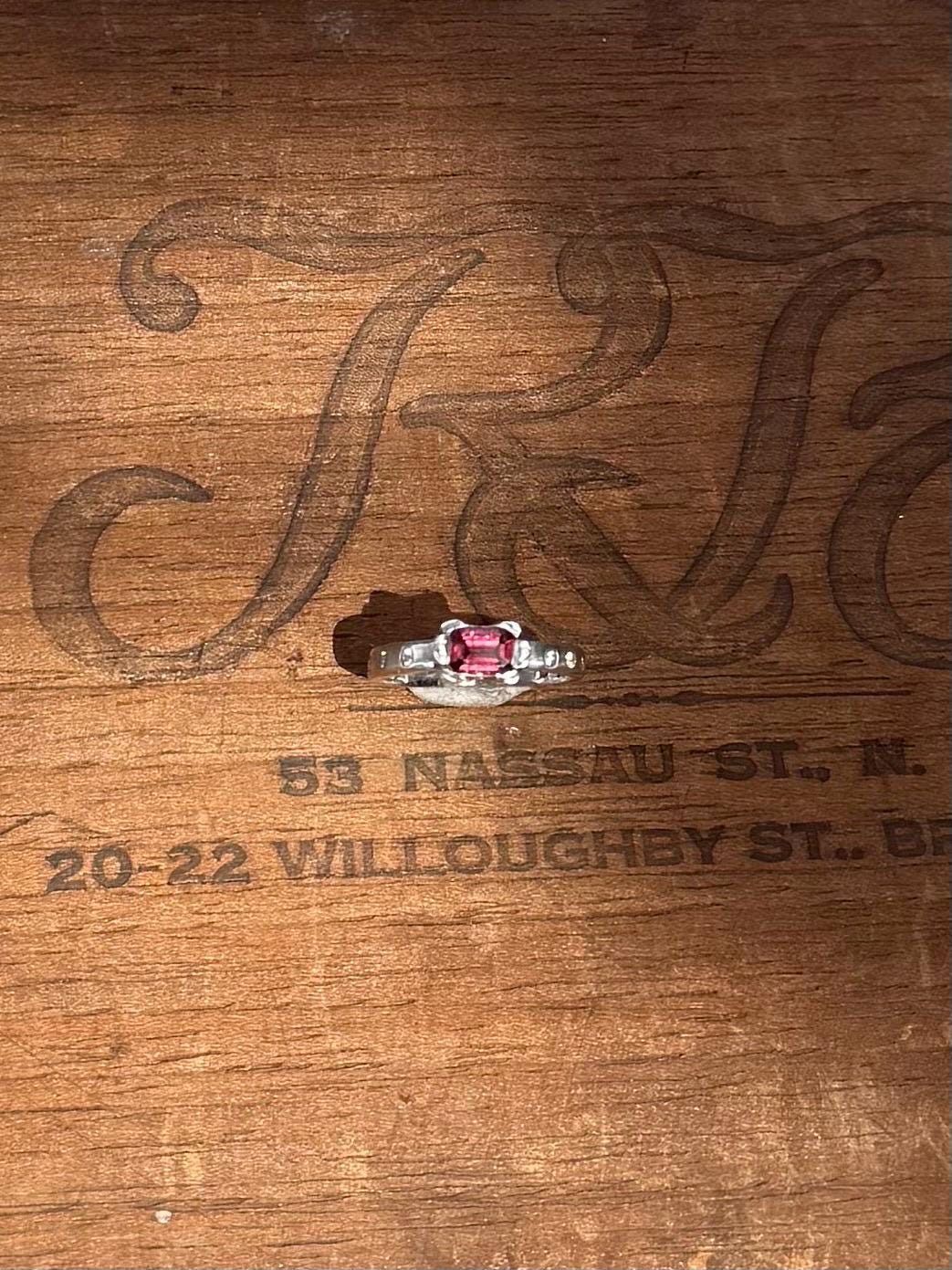 Antique Inspired Tourmaline Ring with Diamonds in Sterling Silver, size 8