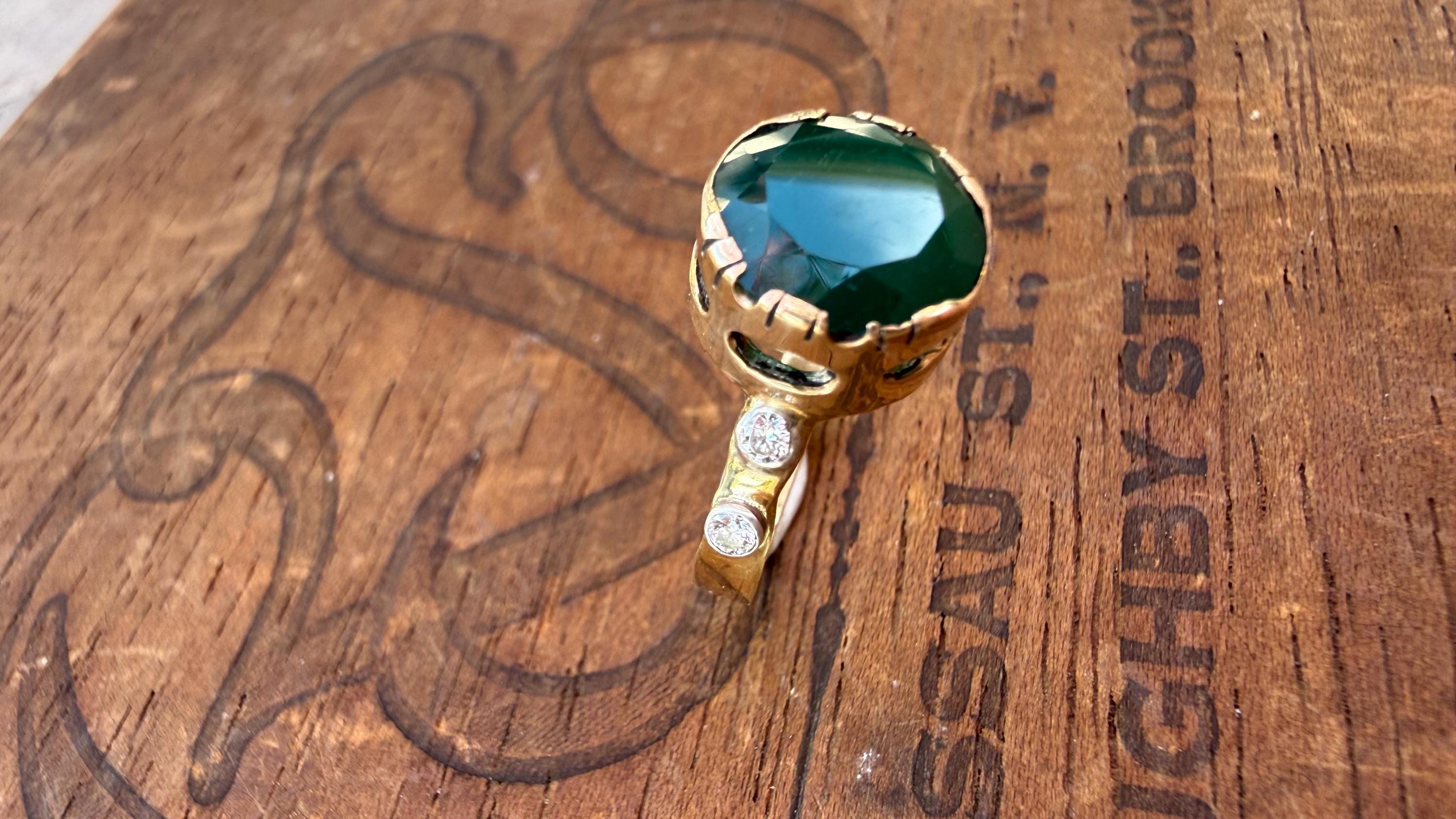 Handmade 2.5 Carat Emerald Ring: Vintage Diamond, 14k/18k Gold, Size 8