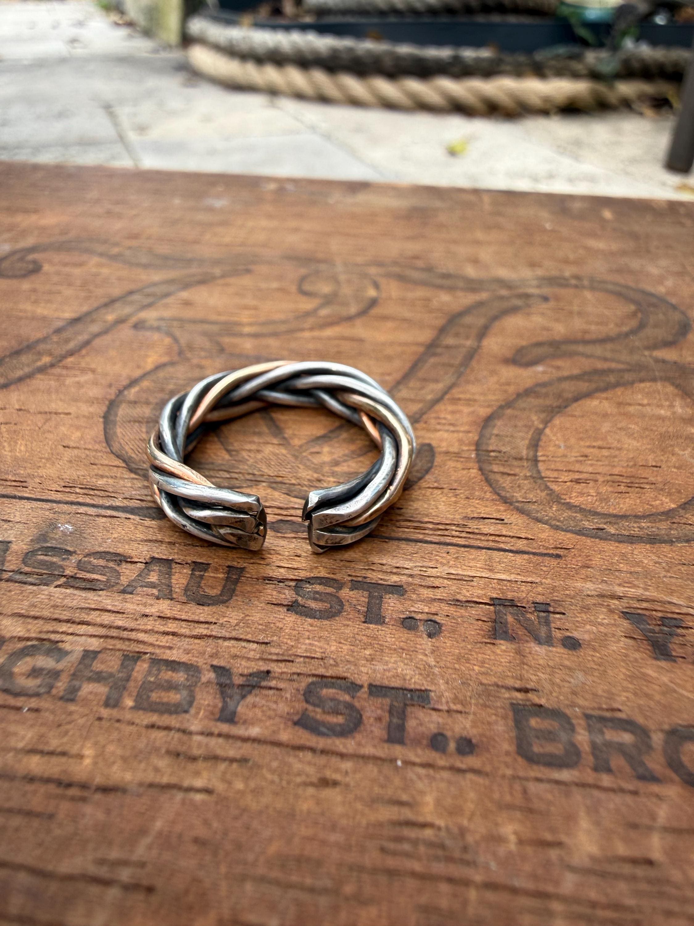Fishtail Braided Rings with Sterling Silver & 14kgf, Adjustable.