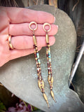 Gypsy Earrings with Shell, Labradorite, Turquoise, Moonstone, & Brass beads and 14kgf with SS Posts.