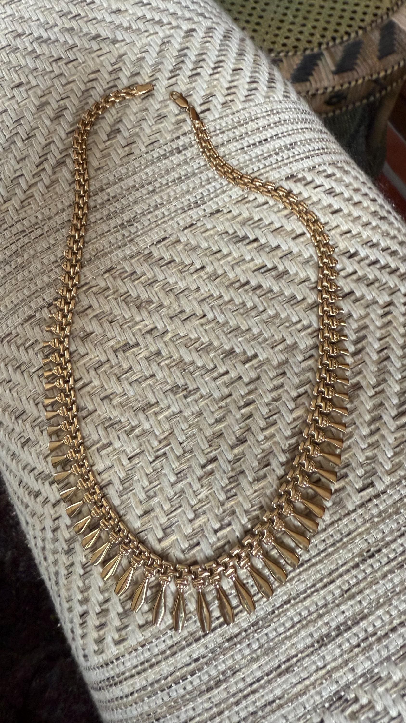 Vintage Italian 9Kt Gold Heavy Egyptian Revival Cleopatra Large Collar Necklace,  16 inches, 15.2 Grams