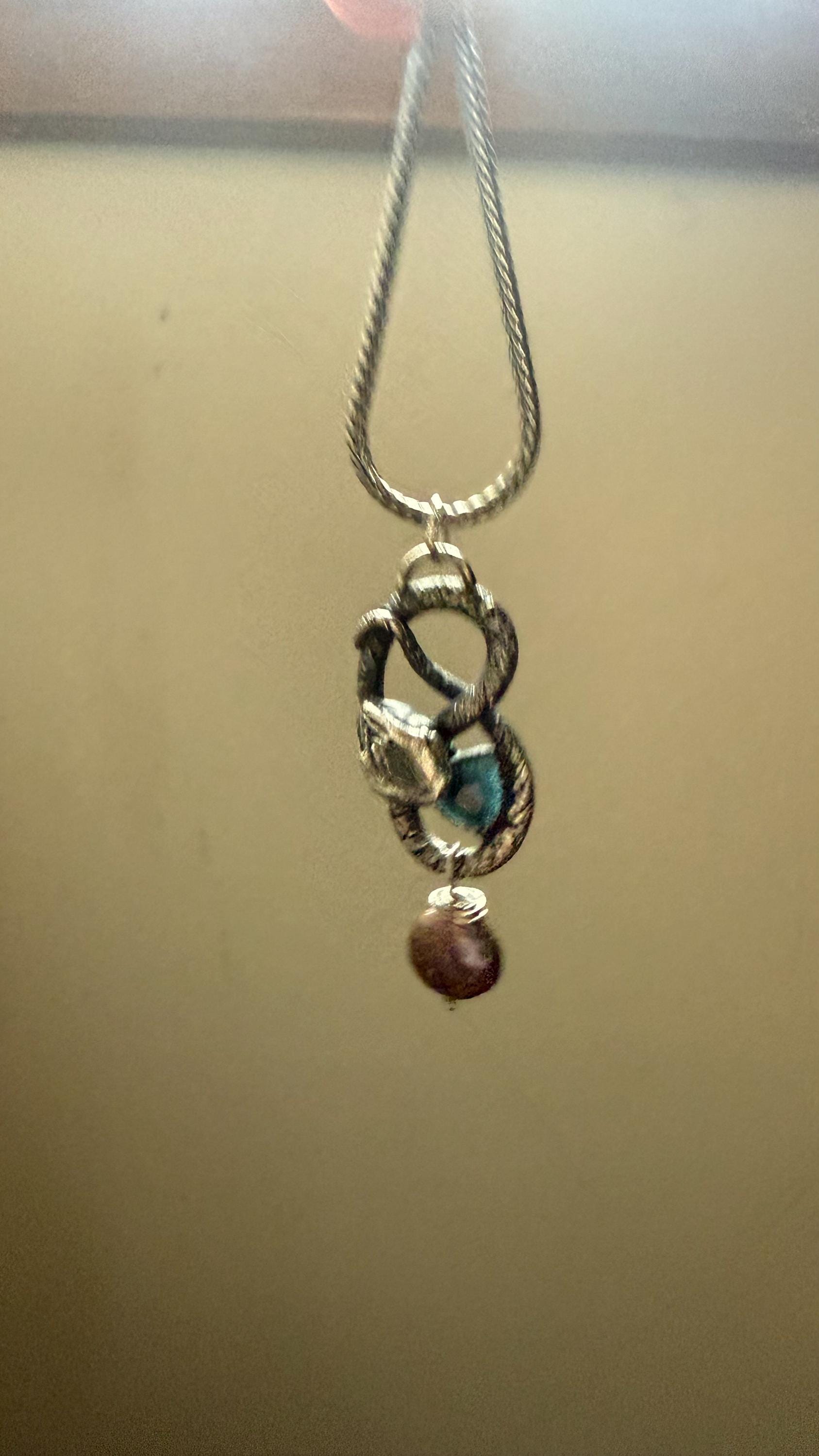 Hand-Sculpted Fine Silver Snake Pendant: Blue Tourmaline & Pearl, Sterling Chain