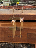 Angel Skin Coral & Chain Long Fringe Dangle Earrings in 14kgf, Handmade