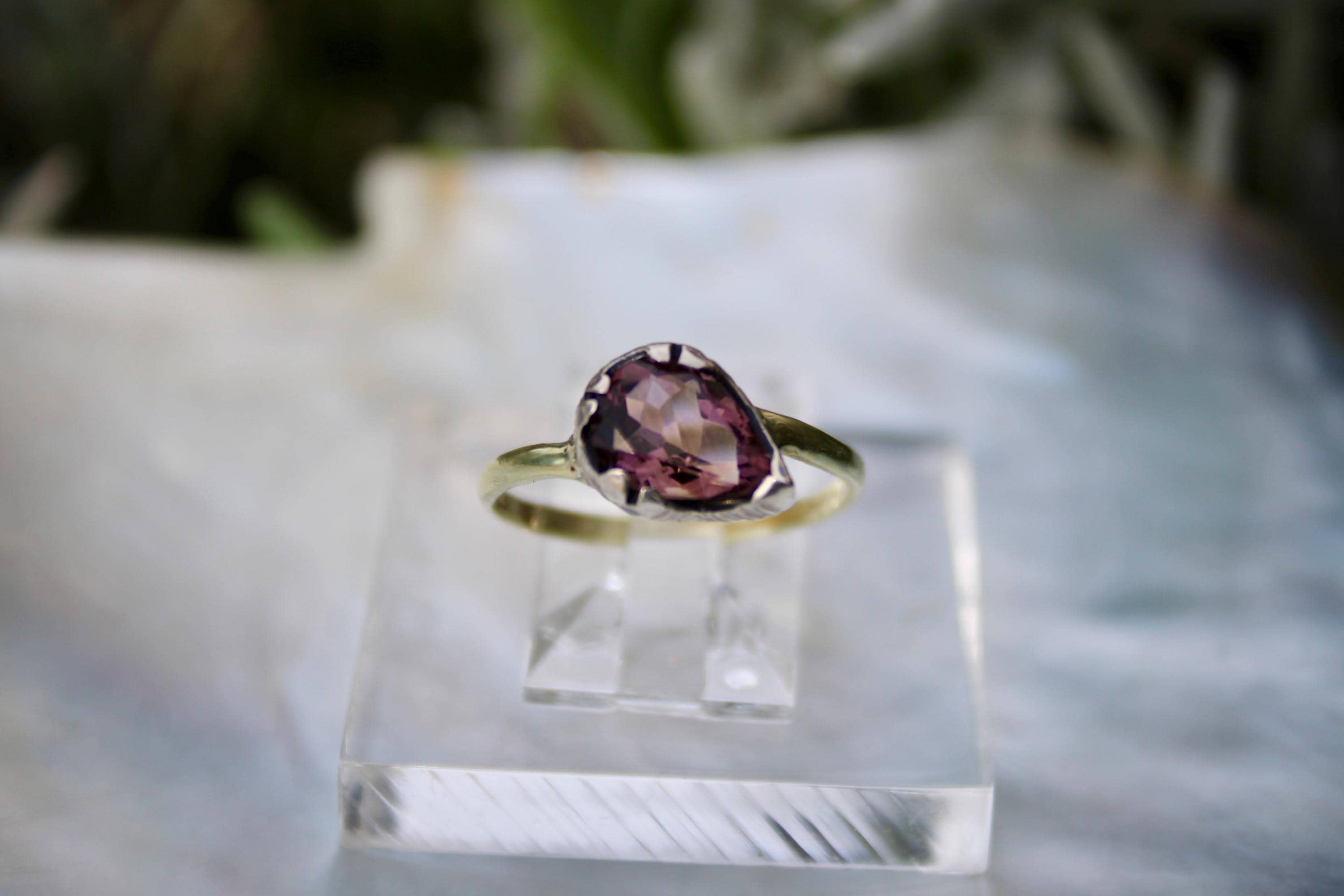 Tourmaline & Moissanite Diamond Ring: 14k Gold, Sterling Silver, Size 6.75