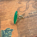 Vintage 14k Gold Marquis Shaped Chrysoprase Ring, Navette Ring. Size 6.5