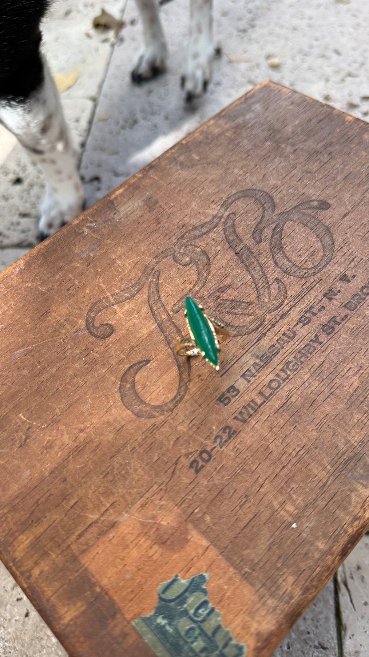 Vintage 14k Gold Marquis Shaped Chrysoprase Ring, Navette Ring. Size 6.5