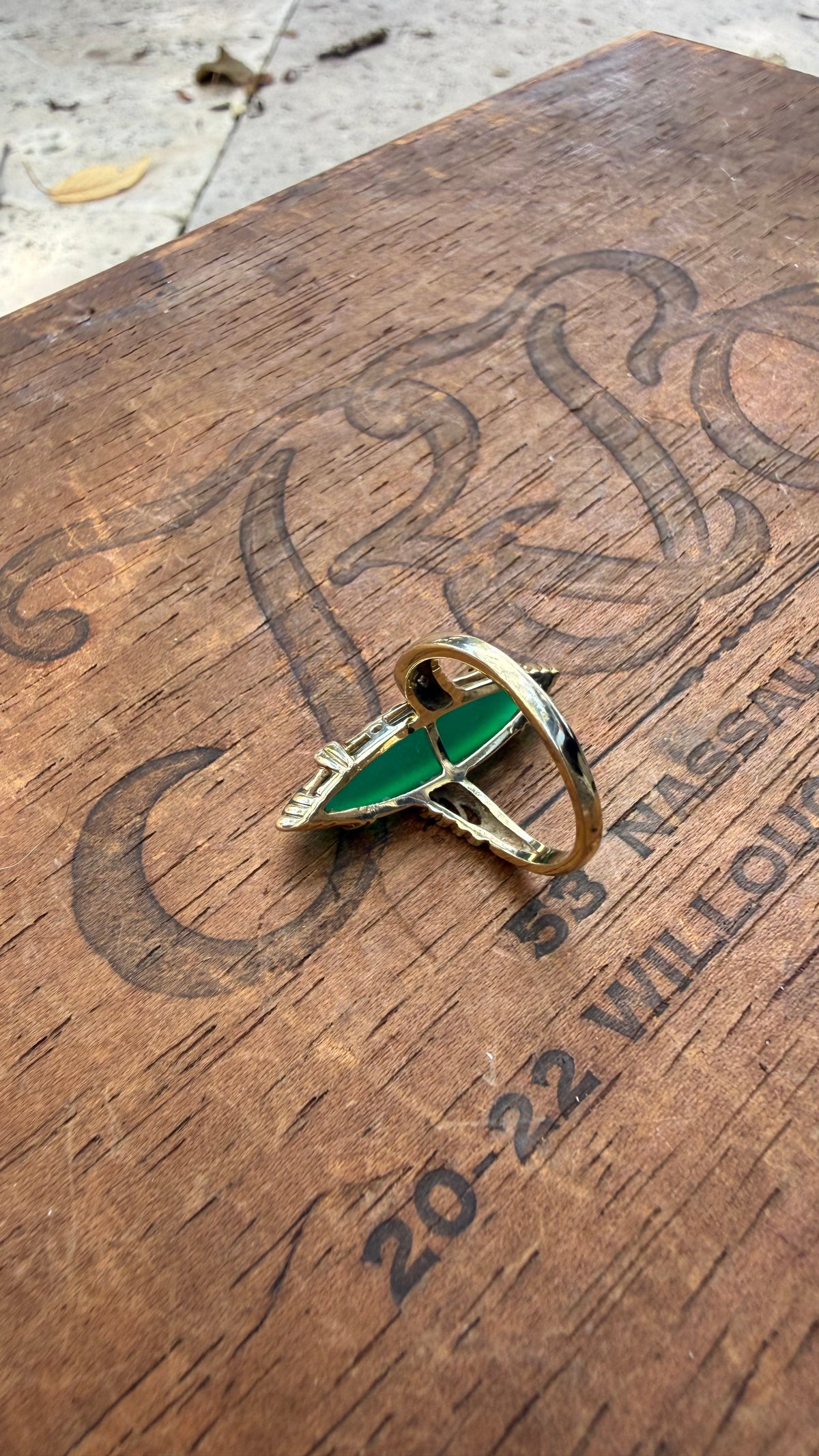 Vintage 14k Gold Marquis Shaped Chrysoprase Ring, Navette Ring. Size 6.5