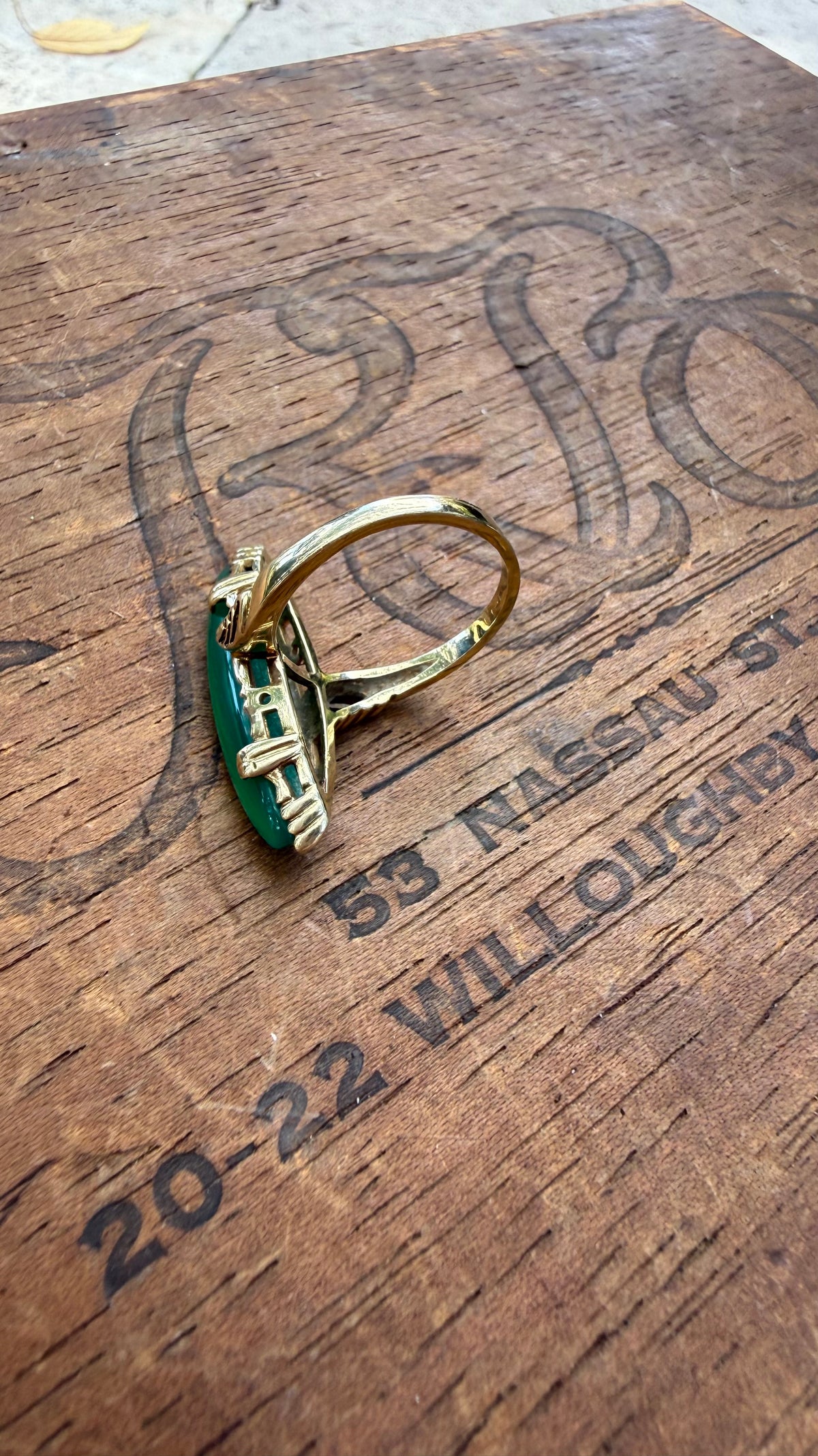 Vintage 14k Gold Marquis Shaped Chrysoprase Ring, Navette Ring. Size 6.5