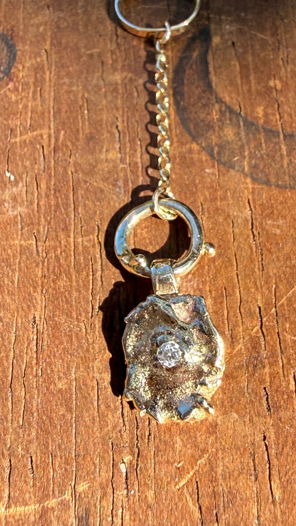 Fused 14K Gold & Diamond Lariat Necklace with Vintage Chain, 18”