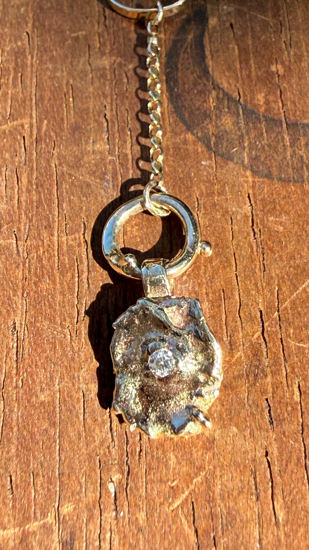 Fused 14K Gold & Diamond Lariat Necklace with Vintage Chain, 18”