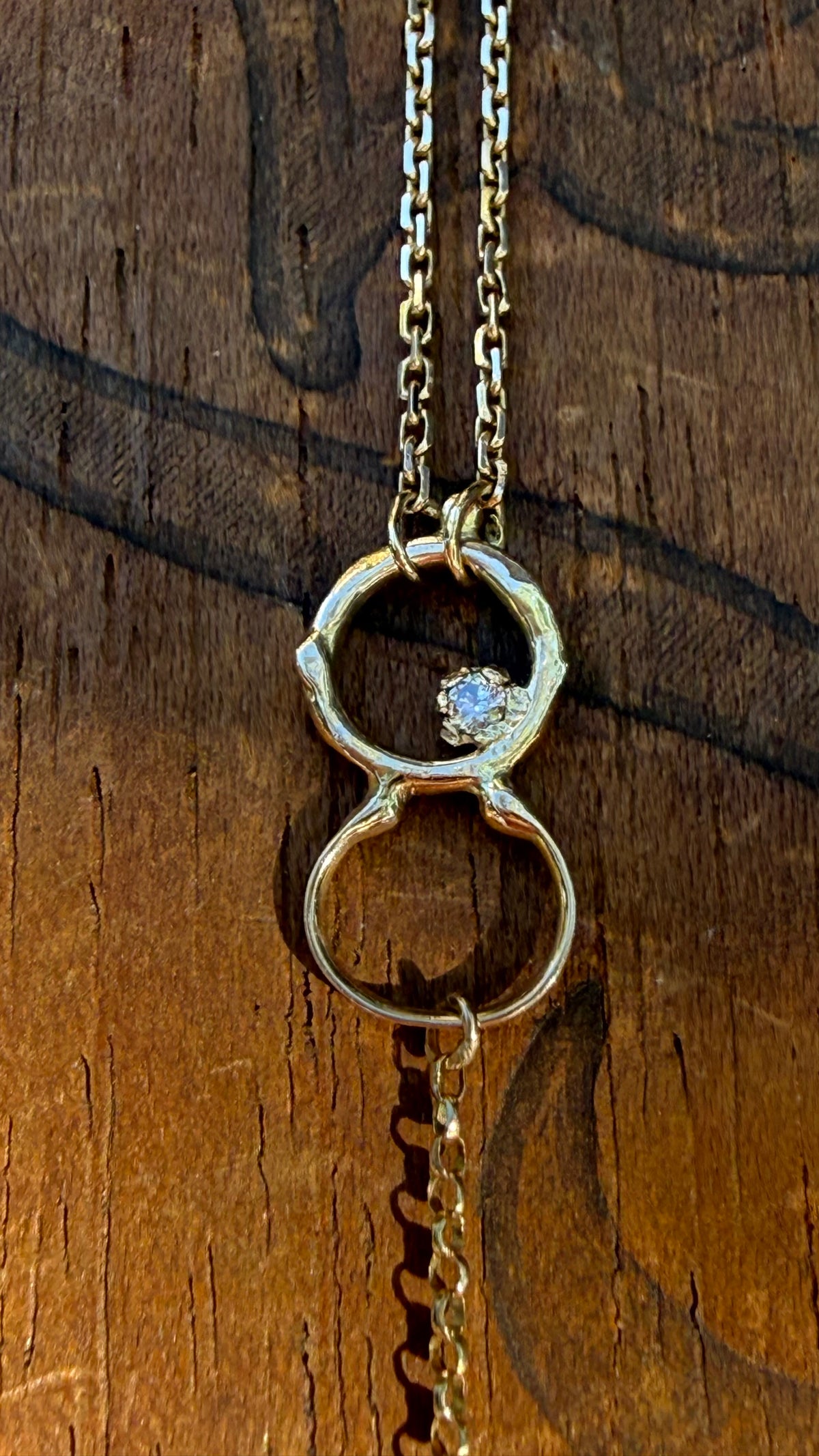 Fused 14K Gold & Diamond Lariat Necklace with Vintage Chain, 18”