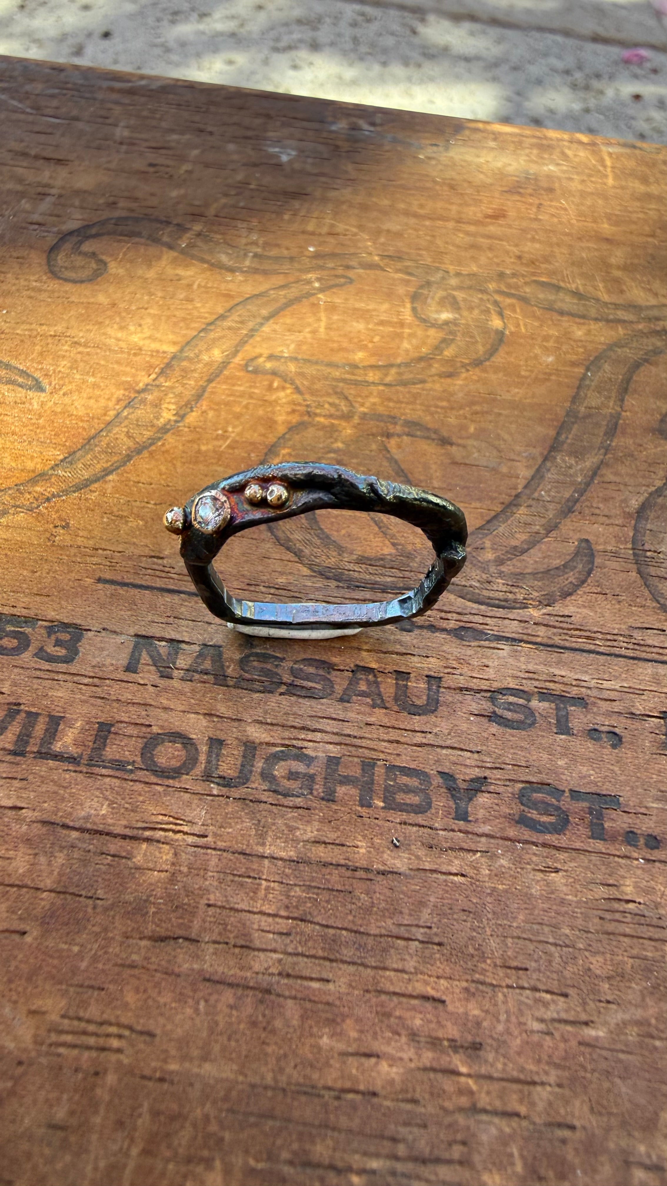Fused Sterling Silver & Recycled 14K Gold with  a 2mm Moissanite Diamond.