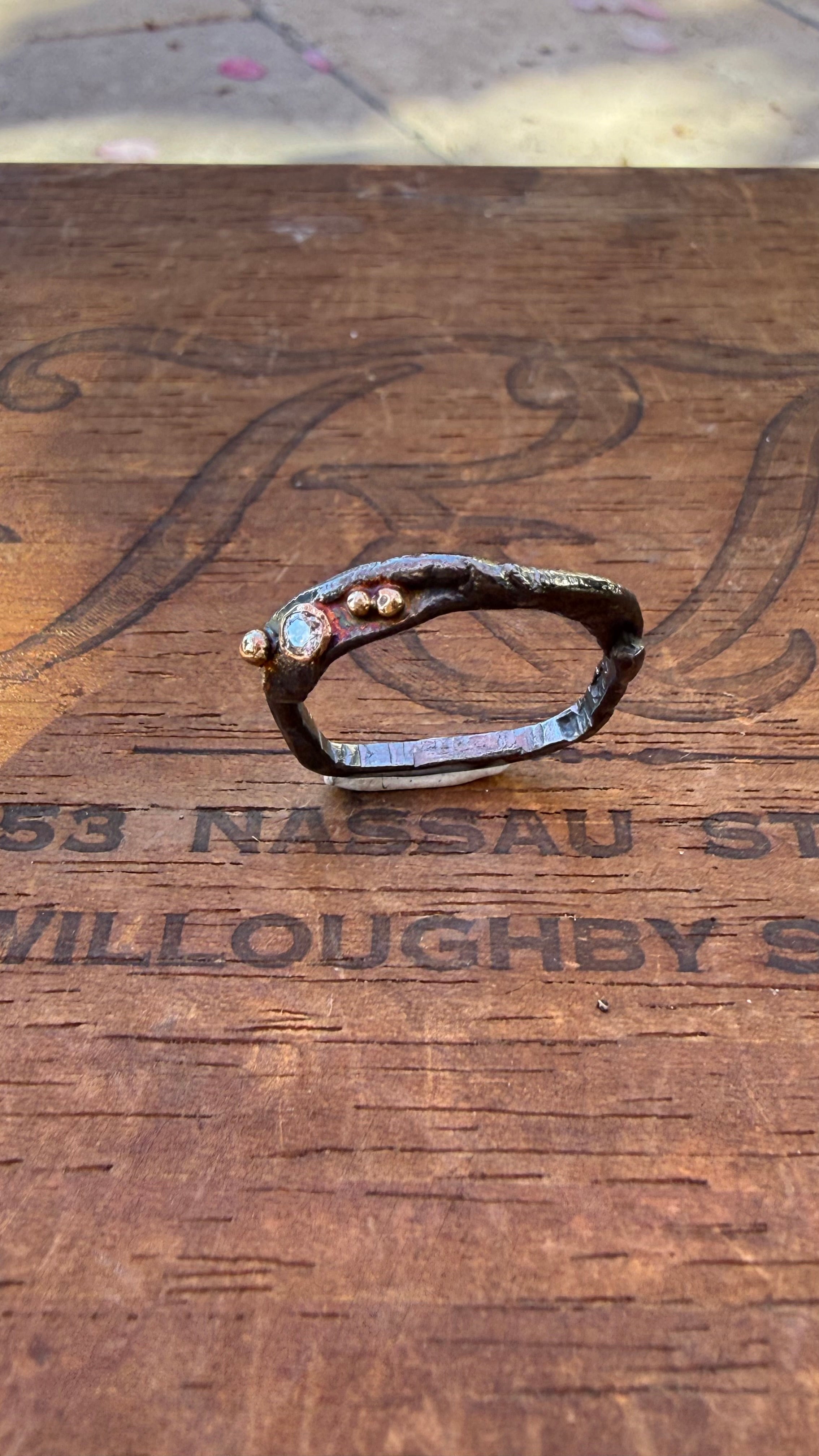 Fused Sterling Silver & Recycled 14K Gold with  a 2mm Moissanite Diamond.