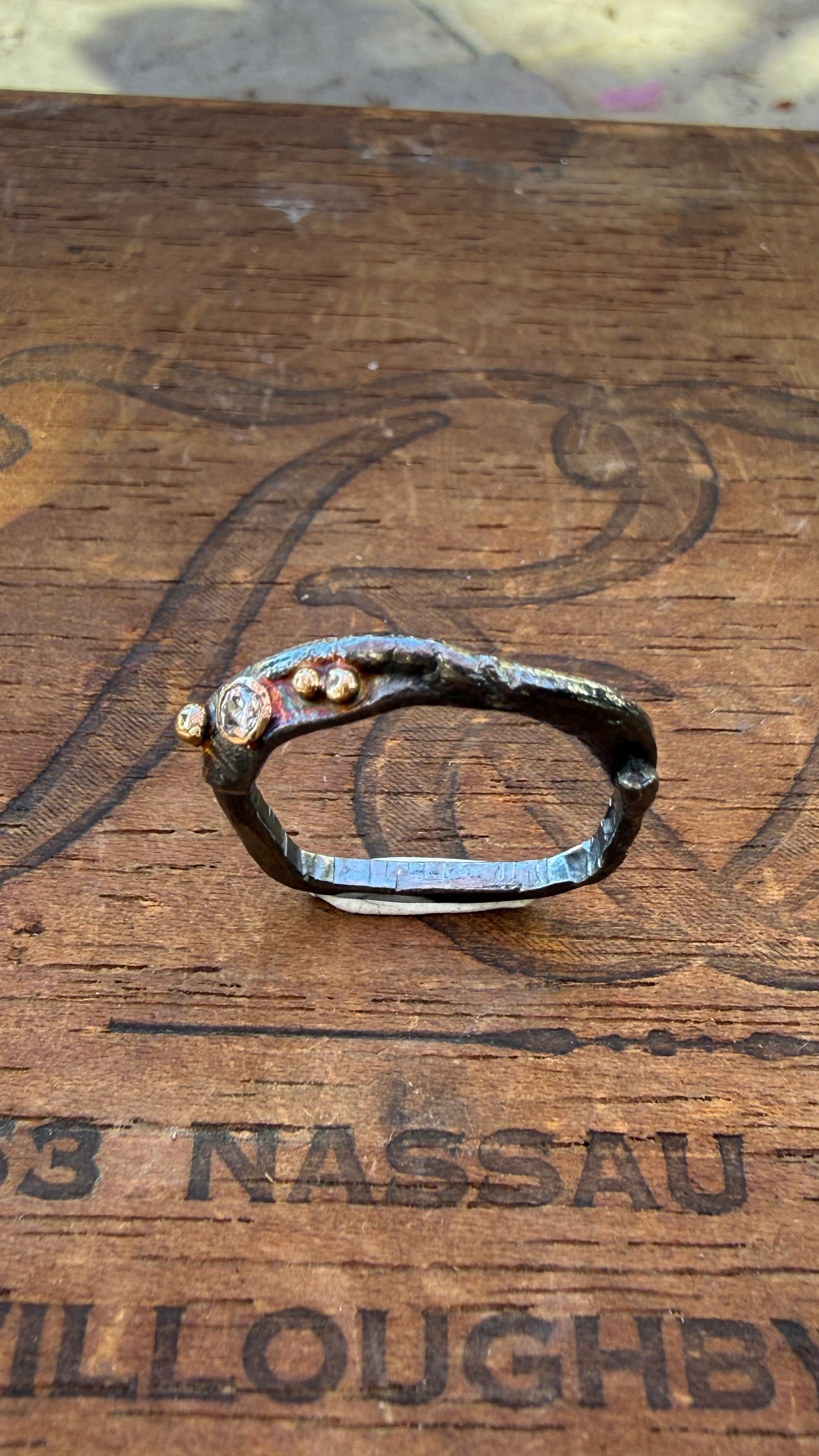 Fused Sterling Silver & Recycled 14K Gold with  a 2mm Moissanite Diamond.