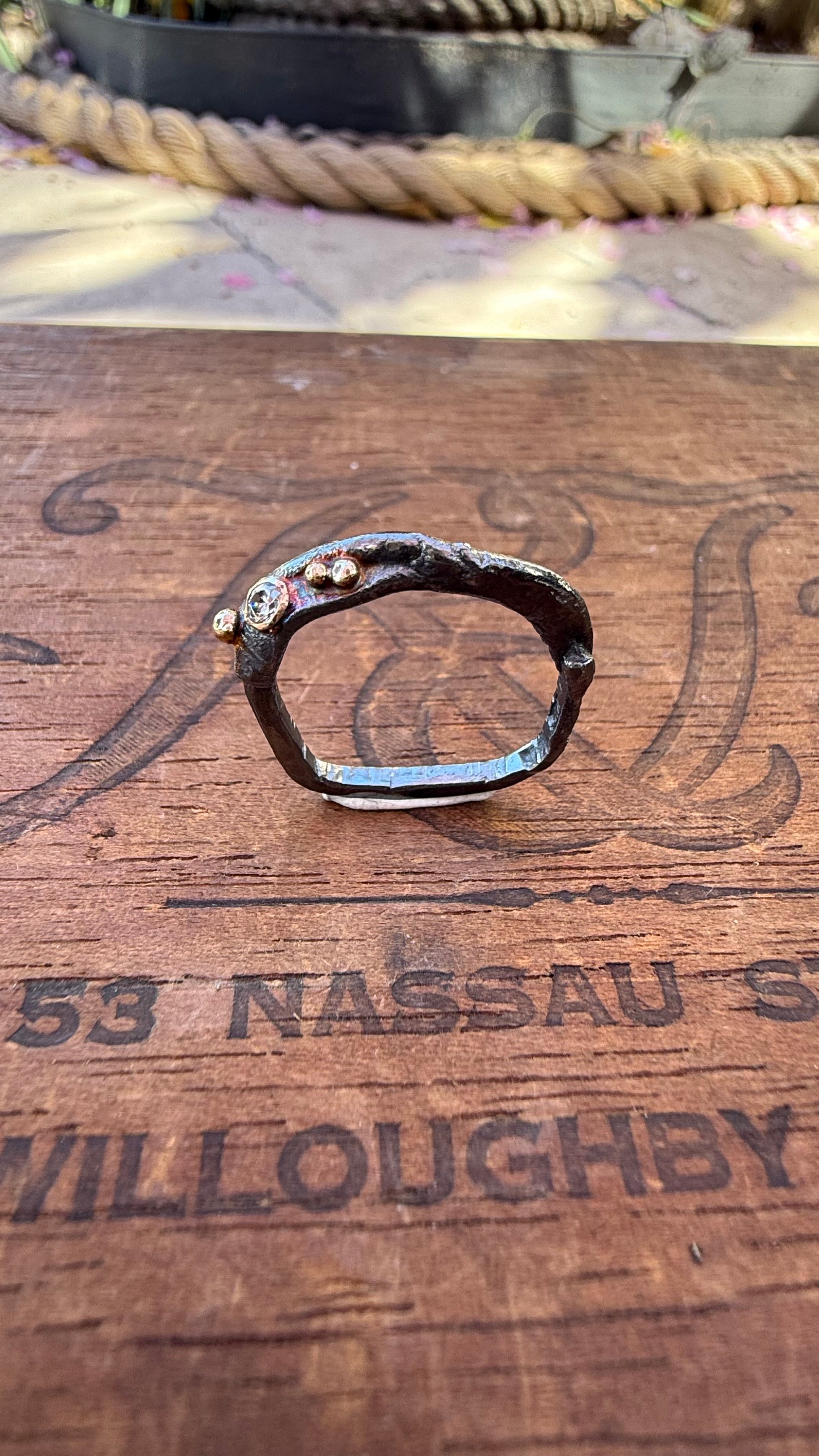 Fused Sterling Silver & Recycled 14K Gold with  a 2mm Moissanite Diamond.