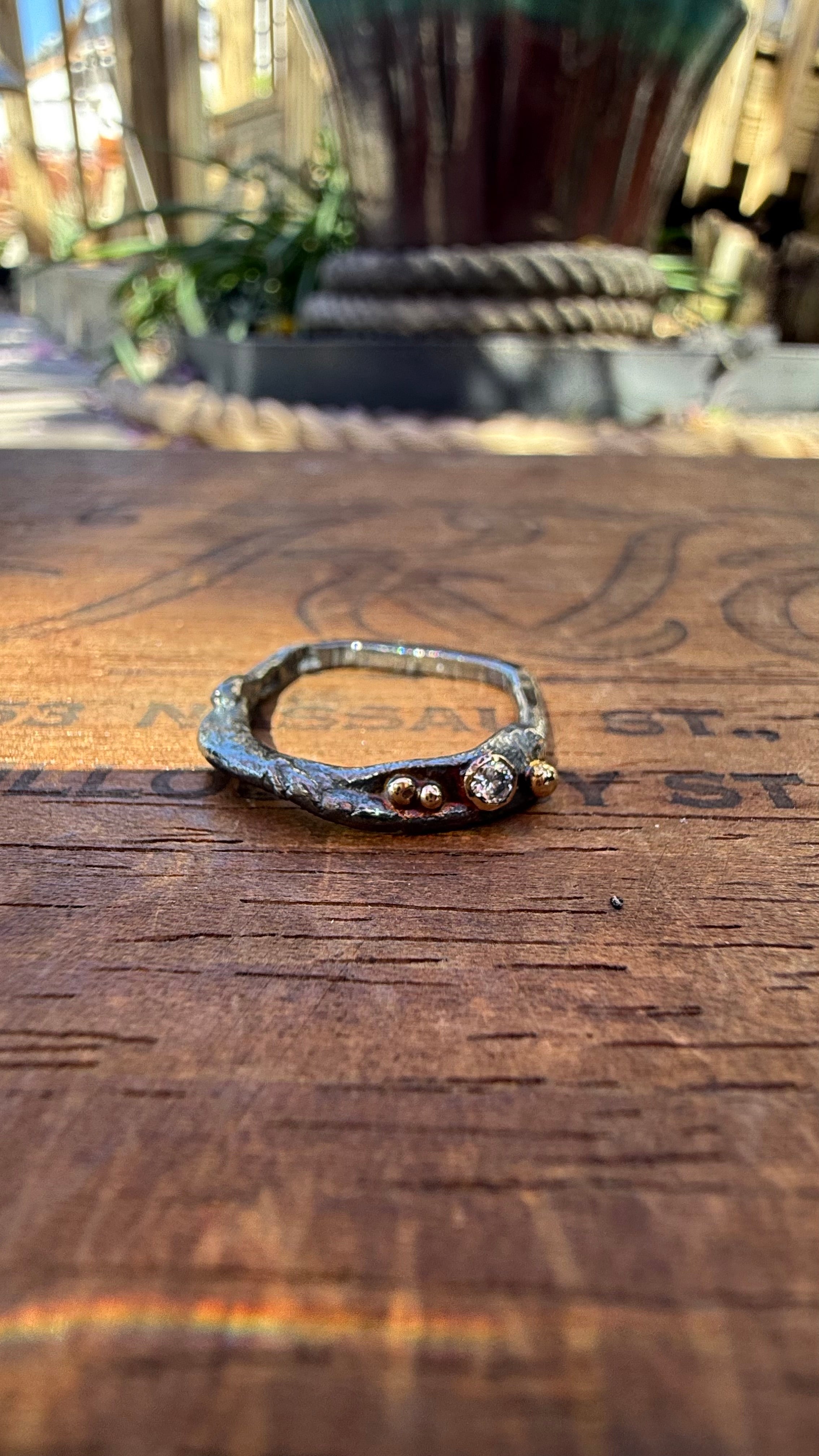 Fused Sterling Silver & Recycled 14K Gold with  a 2mm Moissanite Diamond.