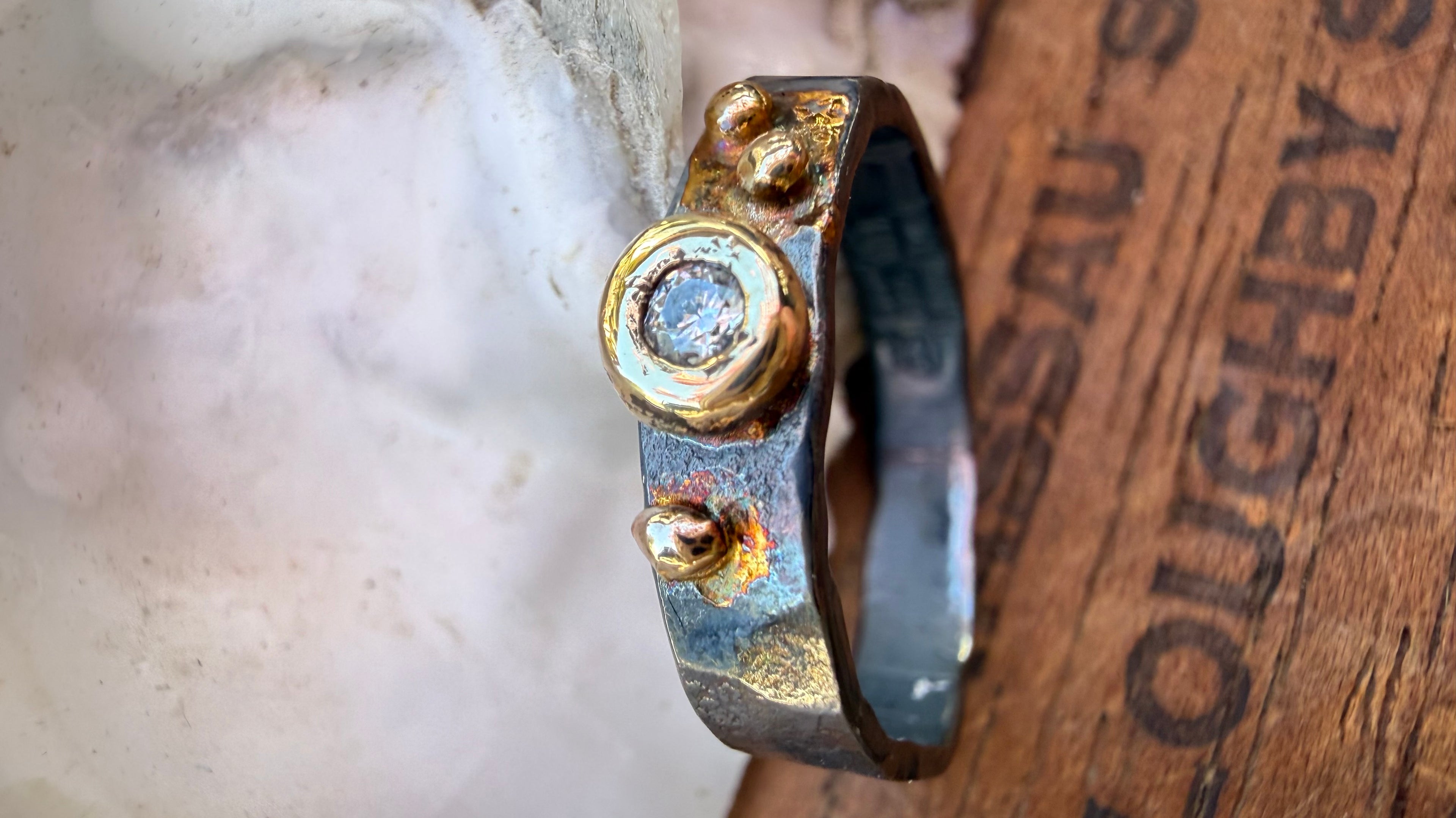 Fused Sterling Silver & Recycled 14K Gold with  a 3mm Natural Diamond.