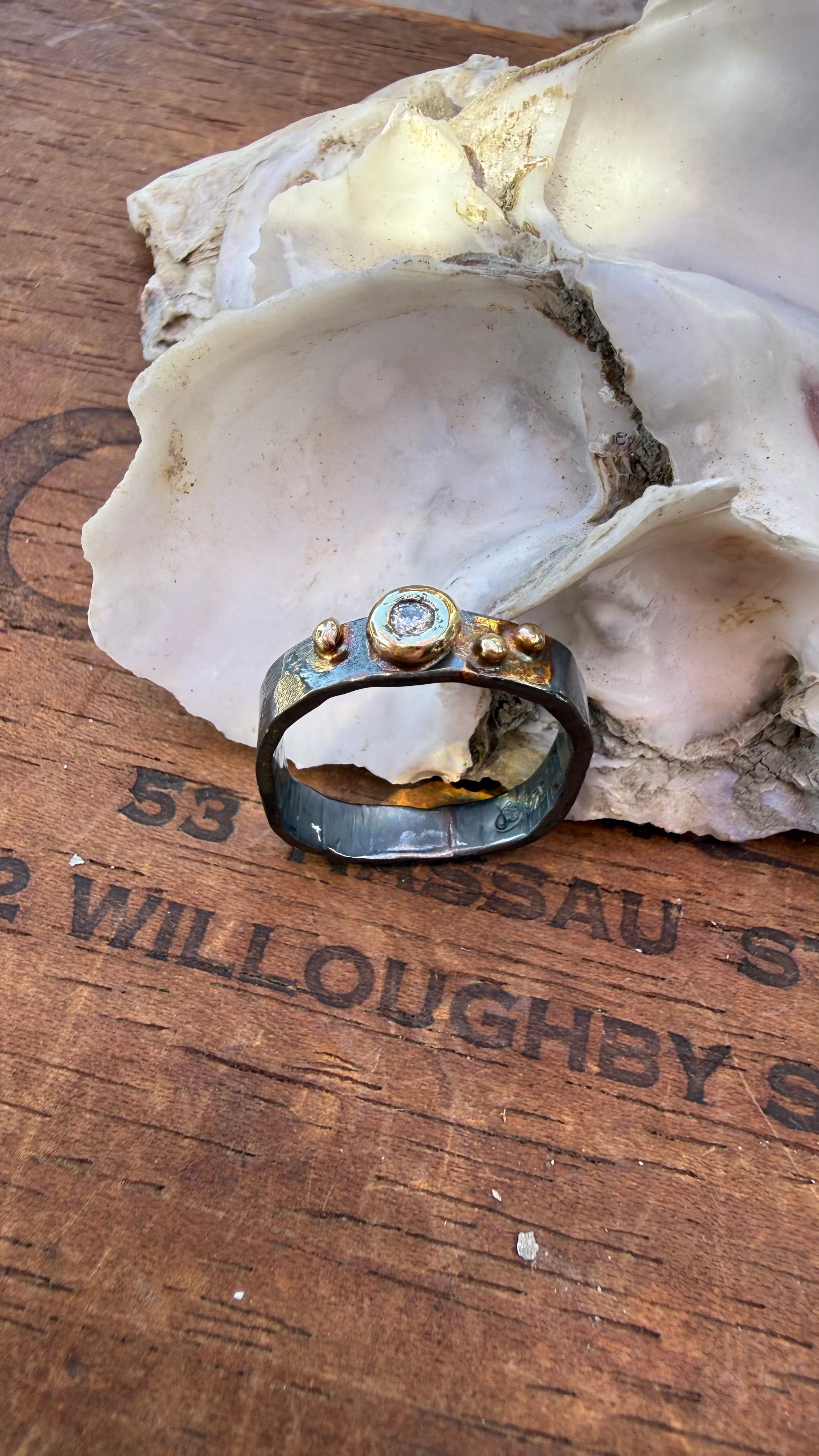 Fused Sterling Silver & Recycled 14K Gold with  a 3mm Natural Diamond.