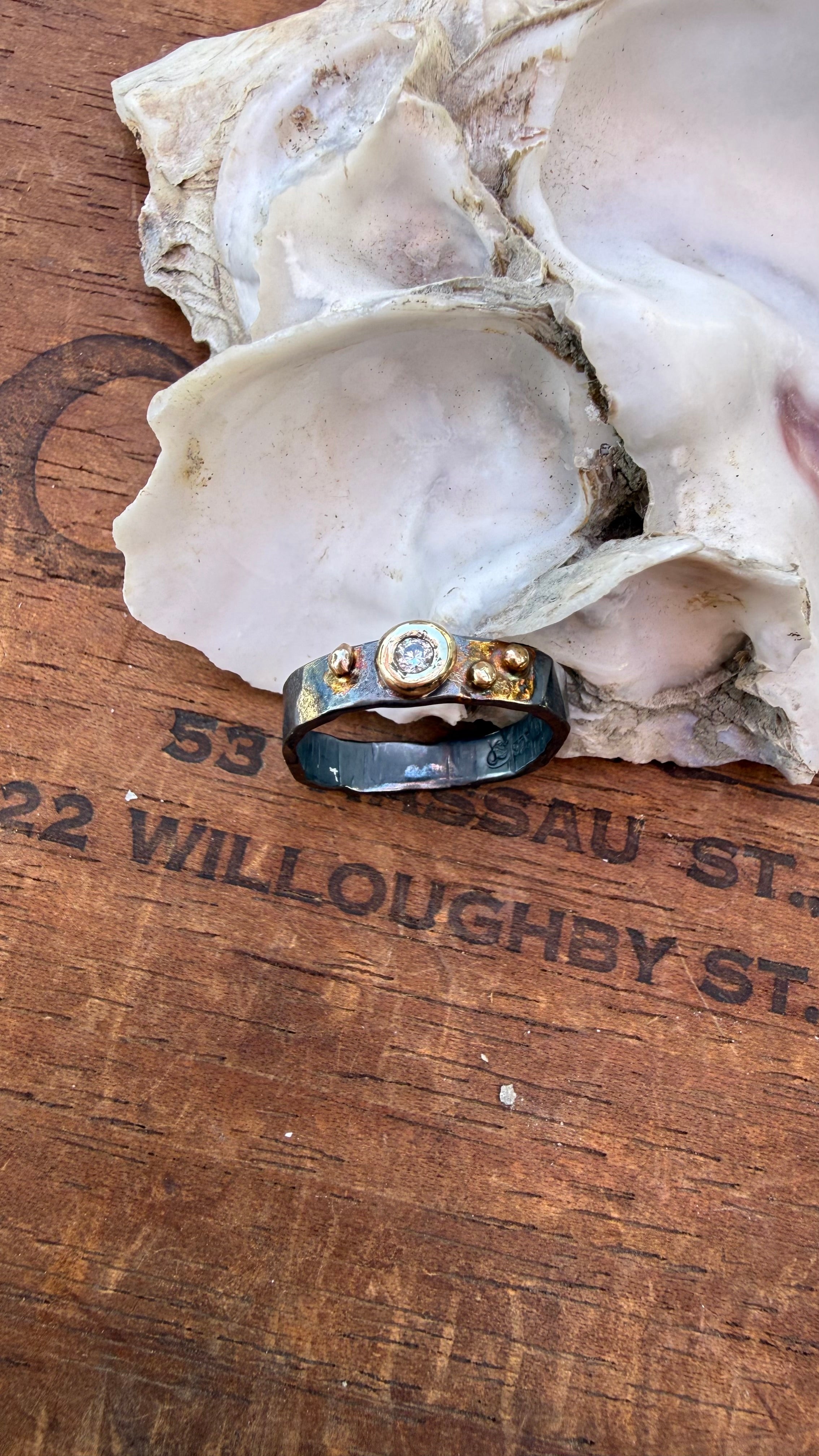 Fused Sterling Silver & Recycled 14K Gold with  a 3mm Natural Diamond.