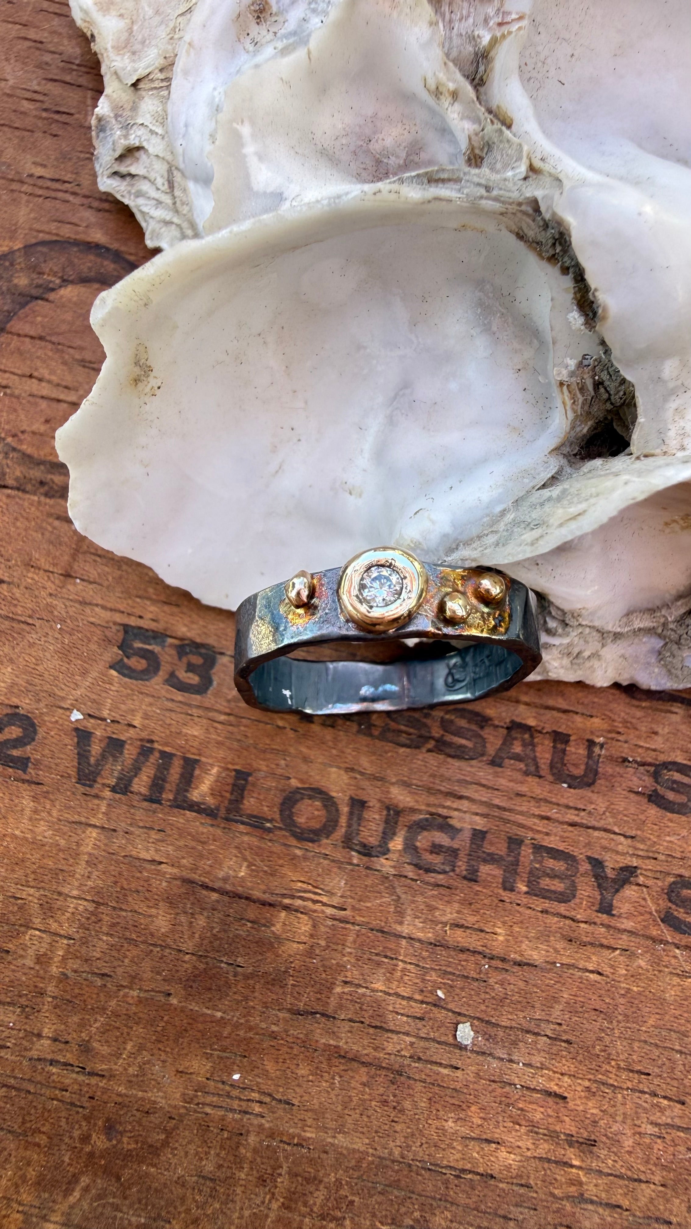 Fused Sterling Silver & Recycled 14K Gold with  a 3mm Natural Diamond.