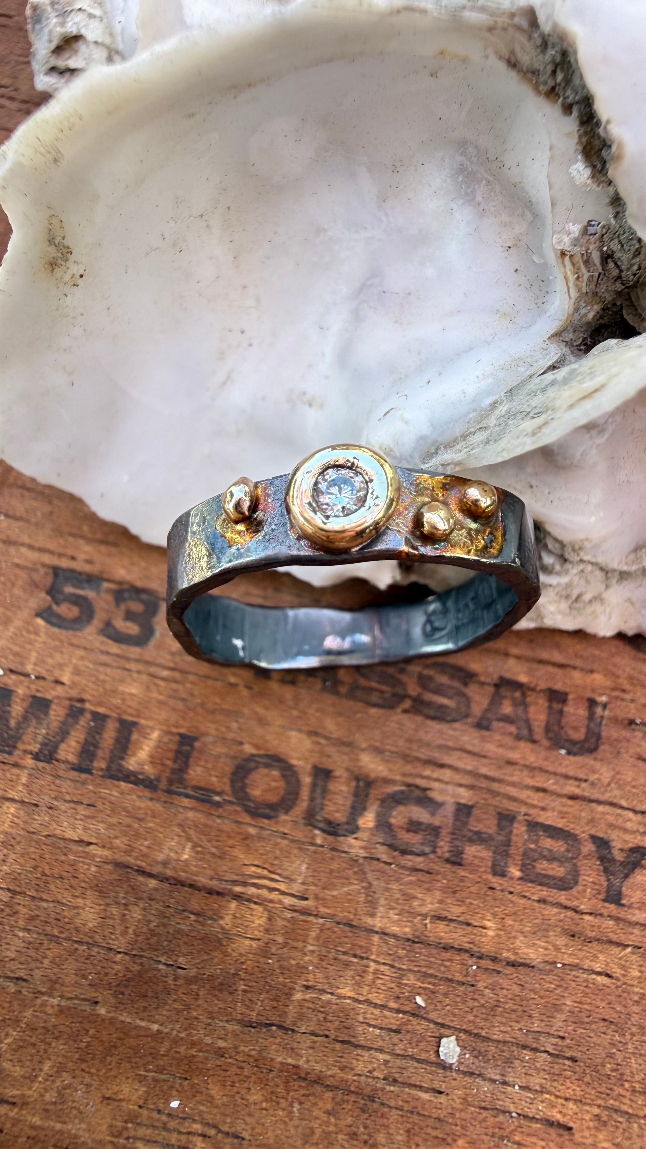 Fused Sterling Silver & Recycled 14K Gold with  a 3mm Natural Diamond.