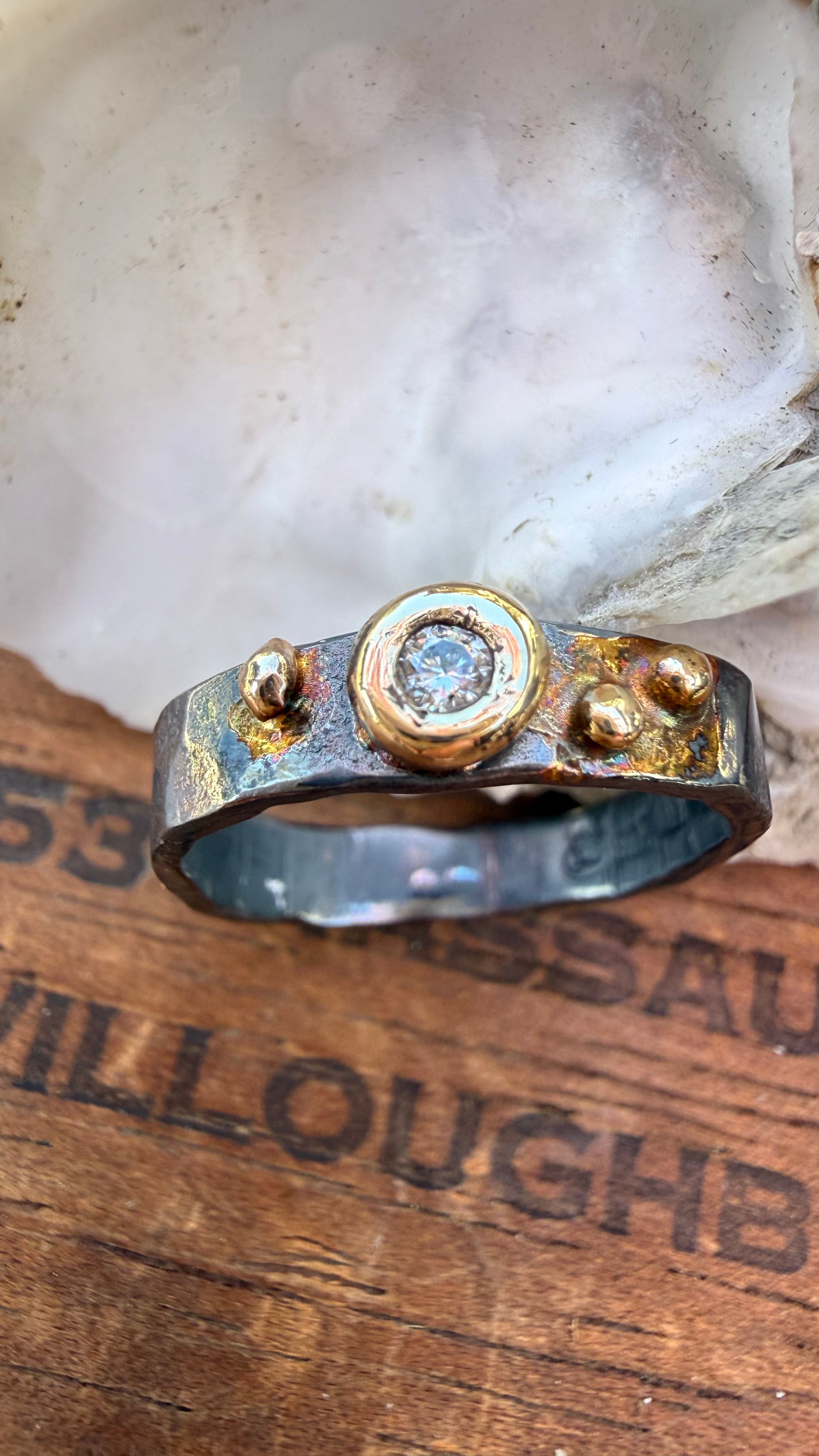 Fused Sterling Silver & Recycled 14K Gold with  a 3mm Natural Diamond.