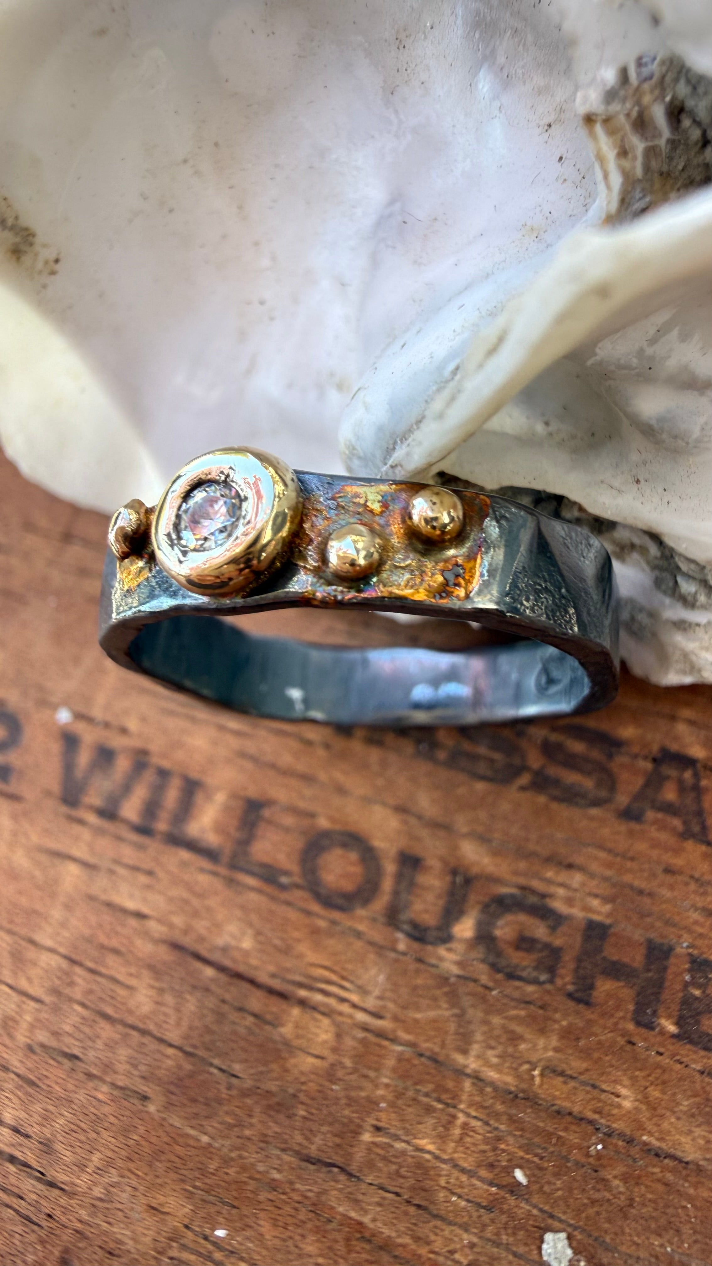 Fused Sterling Silver & Recycled 14K Gold with  a 3mm Natural Diamond.