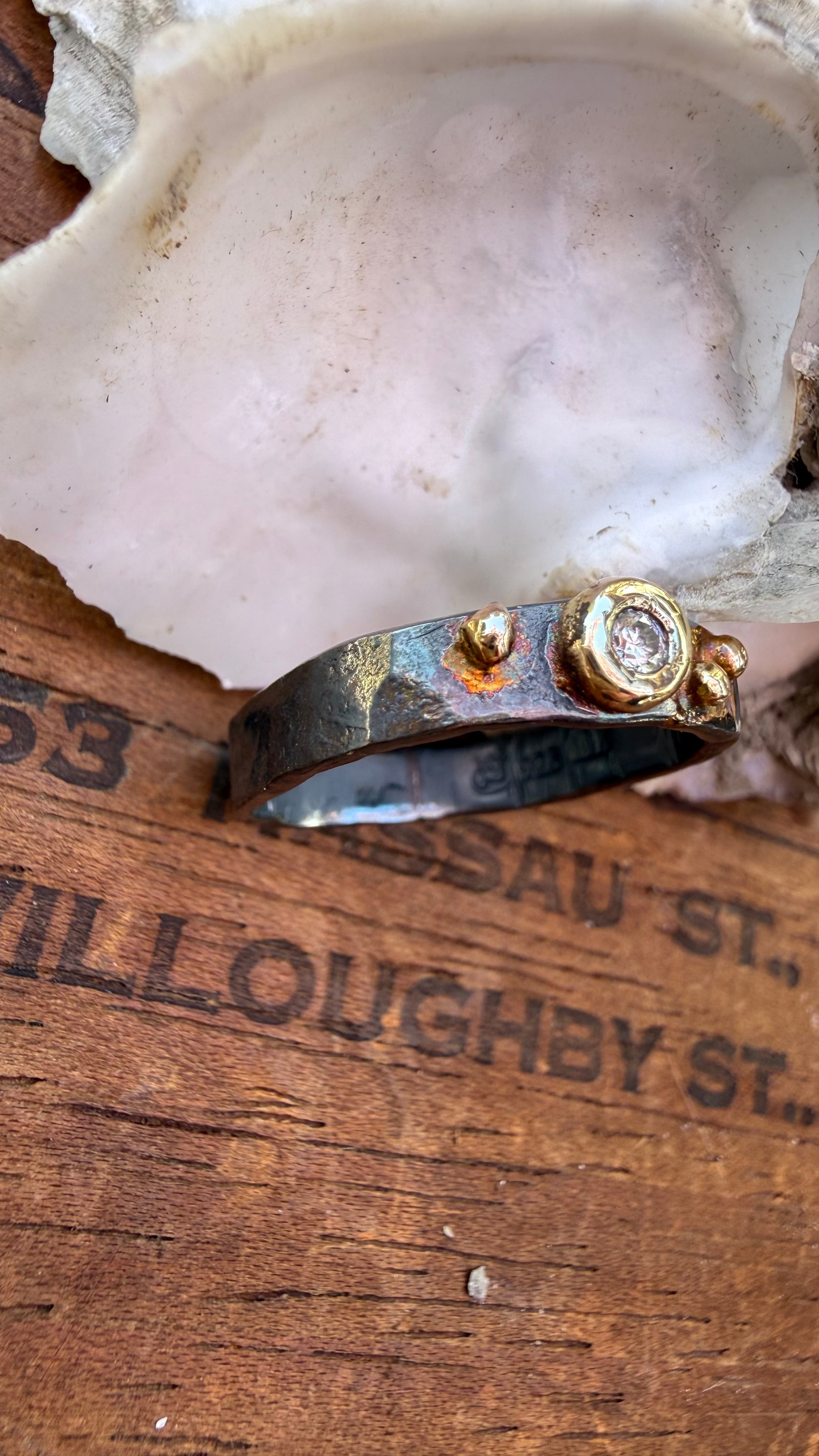 Fused Sterling Silver & Recycled 14K Gold with  a 3mm Natural Diamond.