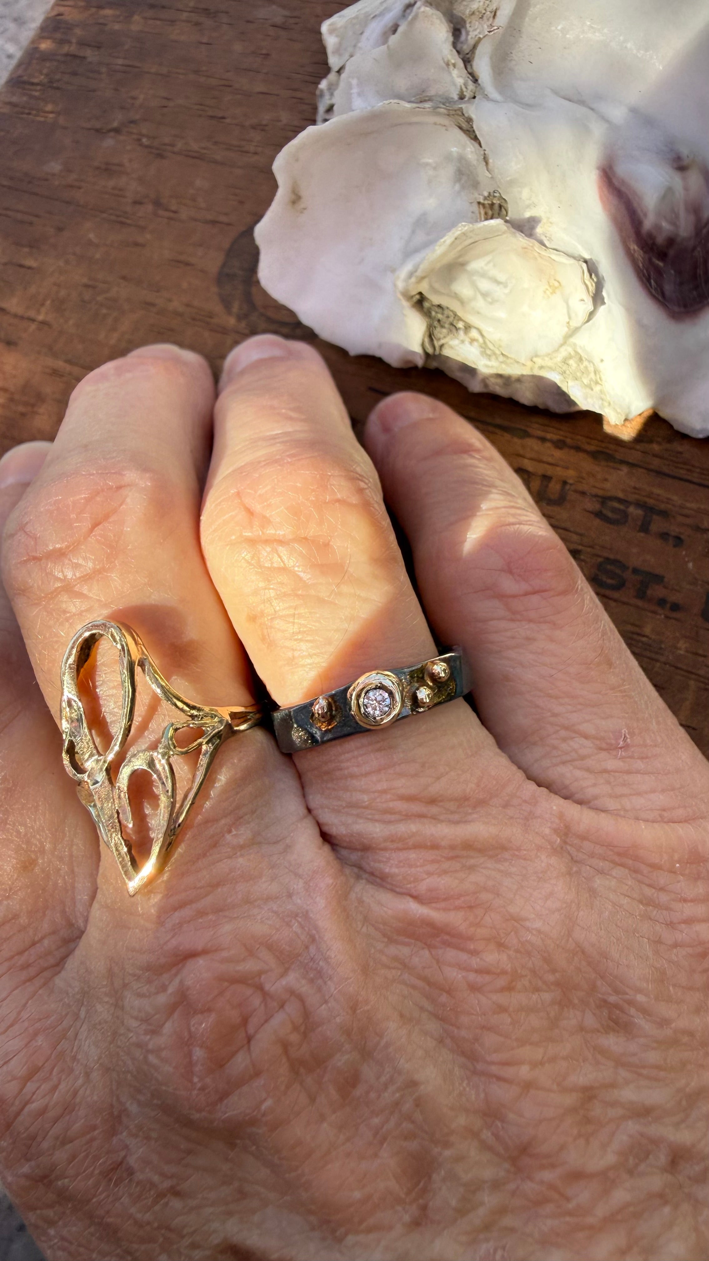 Fused Sterling Silver & Recycled 14K Gold with  a 3mm Natural Diamond.