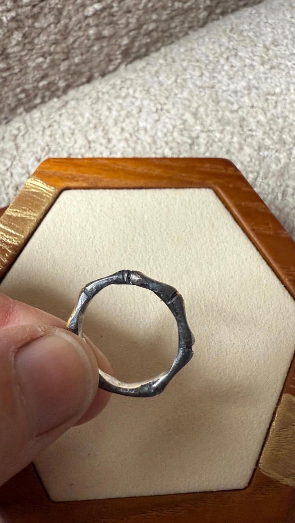 Hand Carved Fine Silver & 22K Gold Bamboo Rings