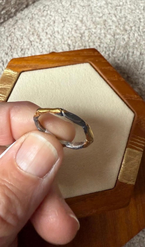 Hand Carved Fine Silver & 22K Gold Bamboo Rings