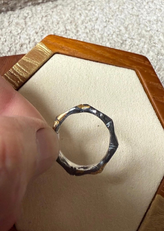 Hand Carved Fine Silver & 22K Gold Bamboo Rings