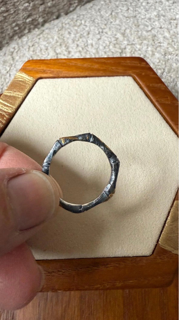 Hand Carved Fine Silver & 22K Gold Bamboo Rings