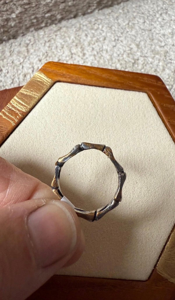 Hand Carved Fine Silver & 22K Gold Bamboo Rings