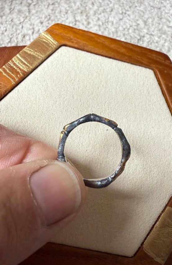 Hand Carved Fine Silver & 22K Gold Bamboo Rings