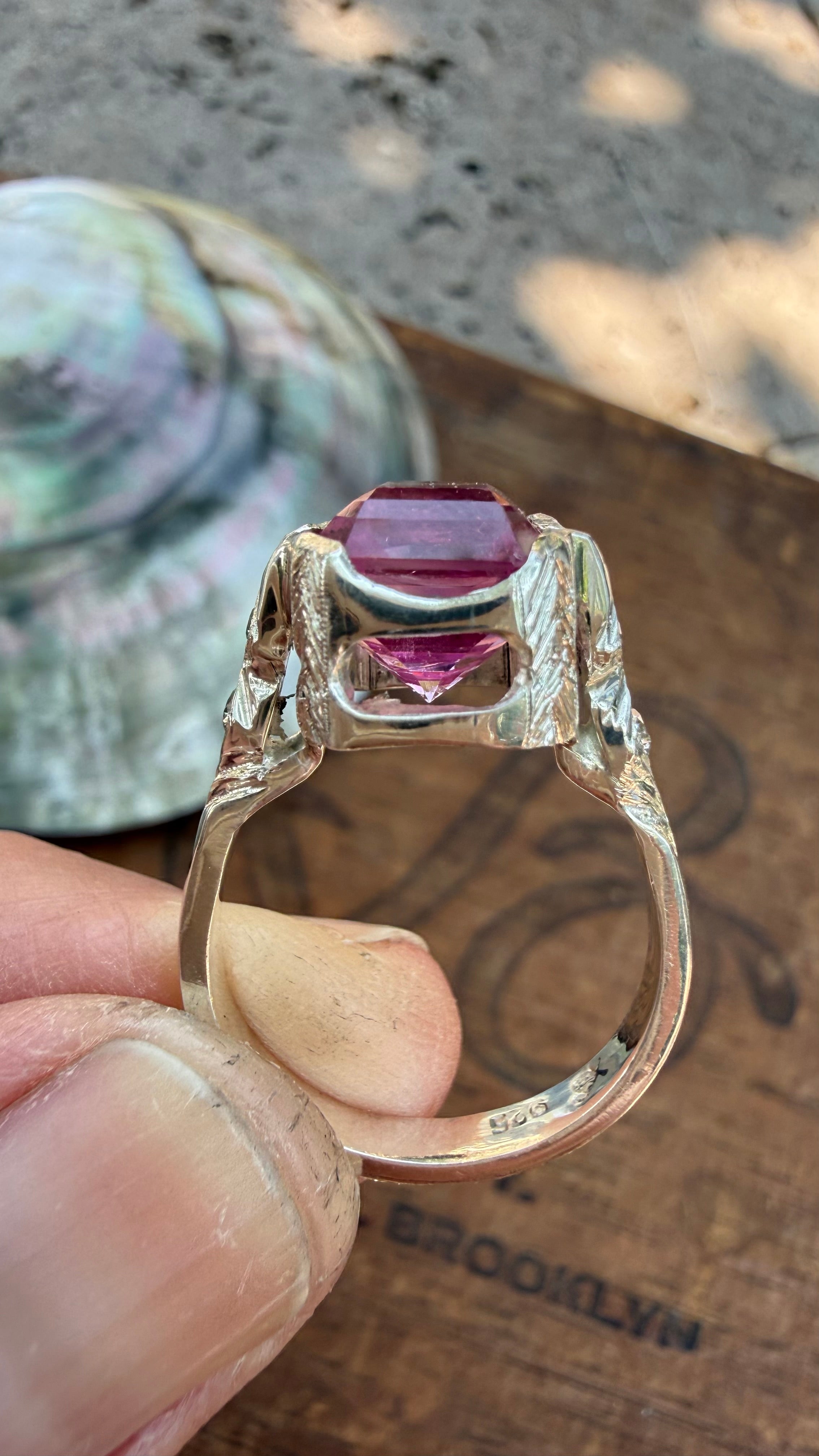 Handmade Antique Inspired Bubblegum Pink Tourmaline Ring in Sterling Silver with Lab Diamonds, size 7.5