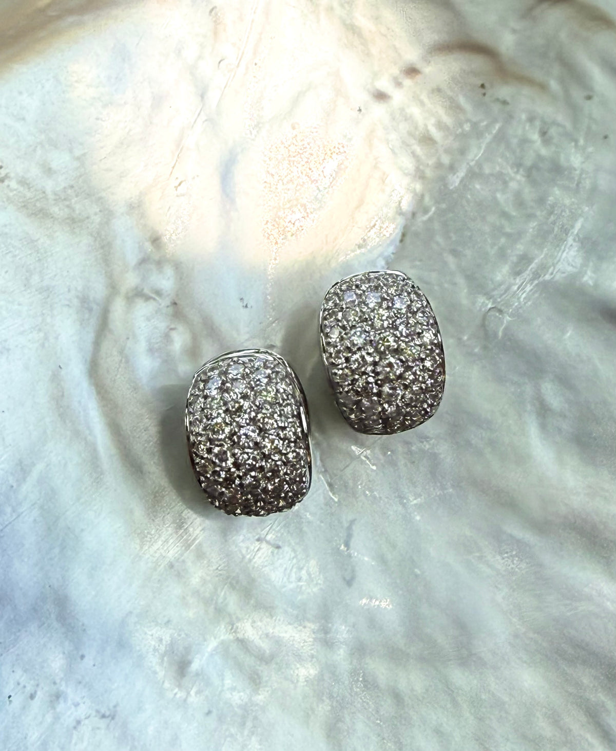 Vintage Chunky Huggies with Natural Diamonds and 14k White Gold