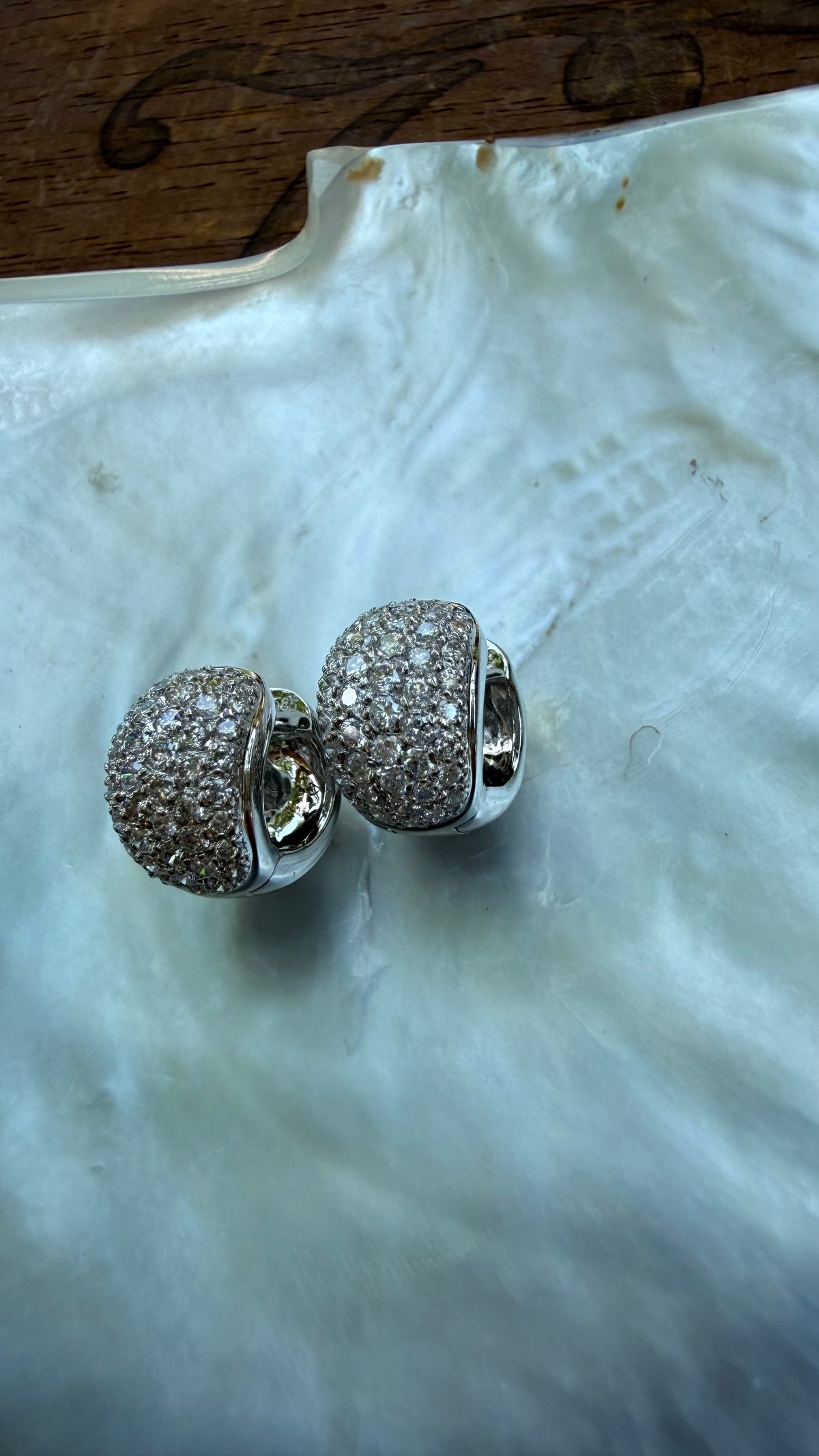 Vintage Chunky Huggies with Natural Diamonds and 14k White Gold
