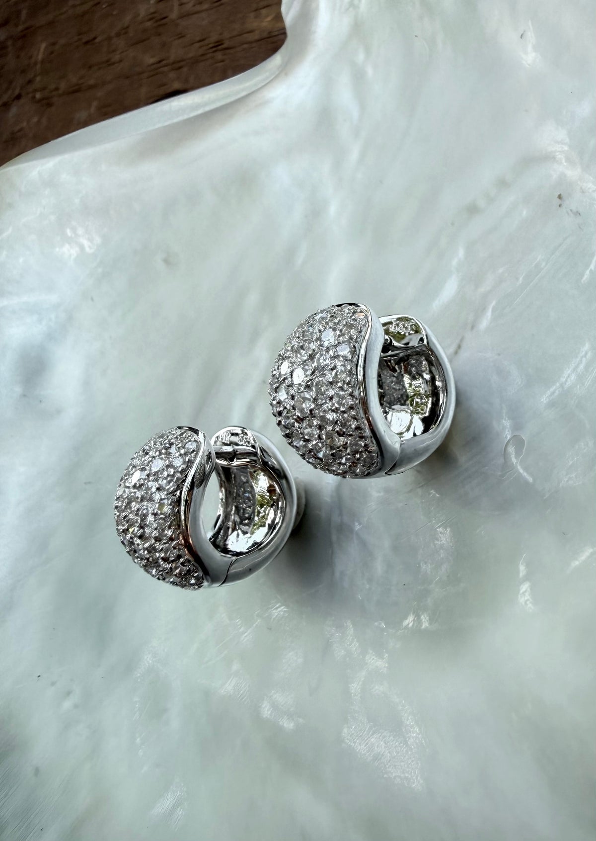 Vintage Chunky Huggies with Natural Diamonds and 14k White Gold