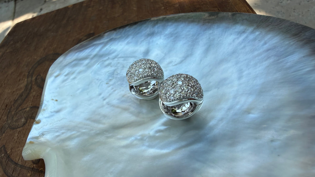 Vintage Chunky Huggies with Natural Diamonds and 14k White Gold