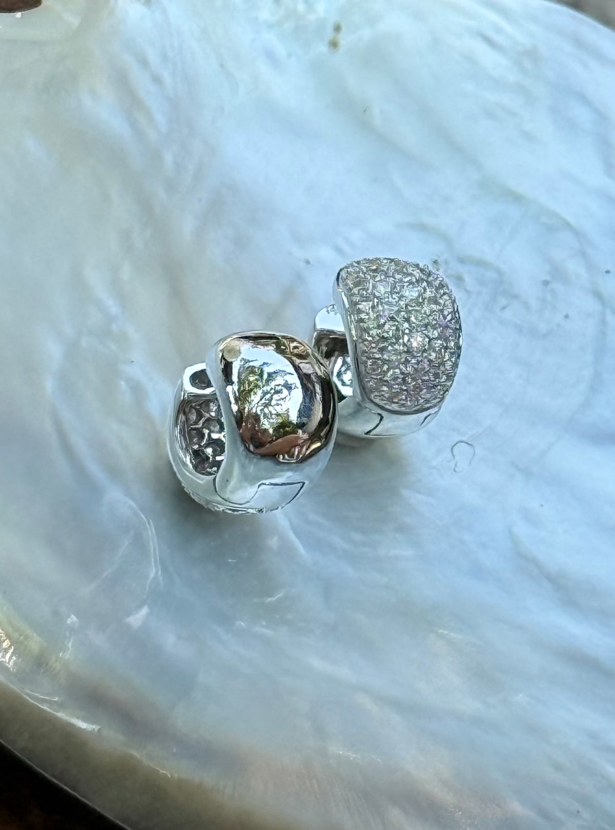 Vintage Chunky Huggies with Natural Diamonds and 14k White Gold