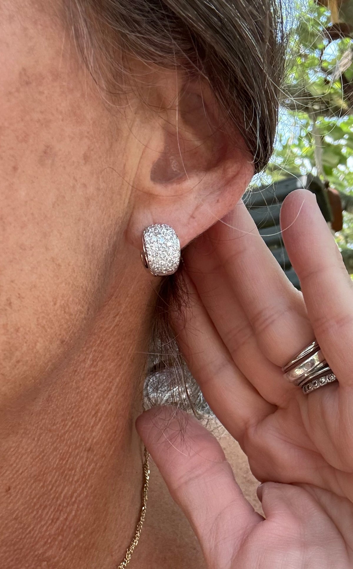 Vintage Chunky Huggies with Natural Diamonds and 14k White Gold