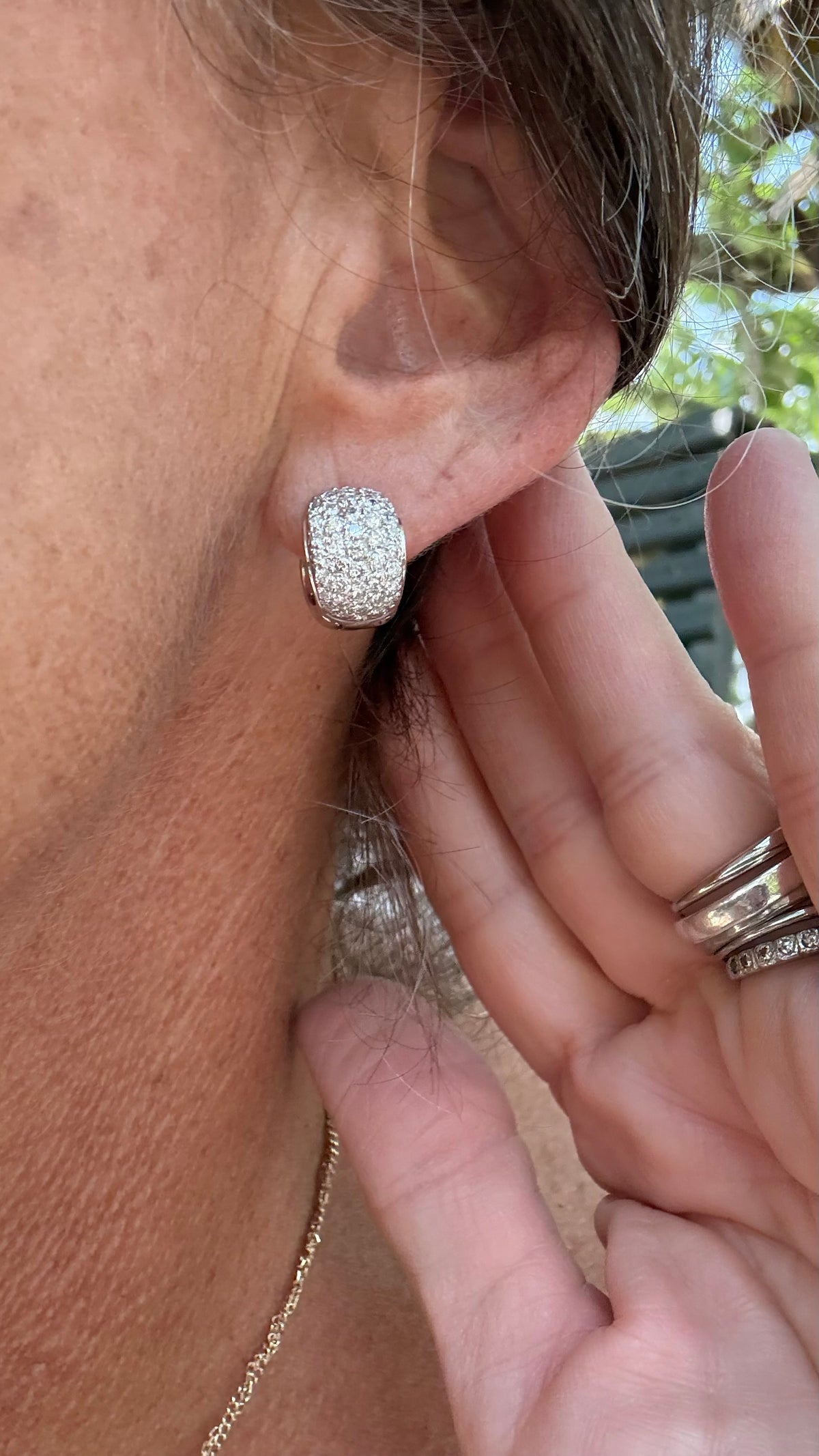 Vintage Chunky Huggies with Natural Diamonds and 14k White Gold