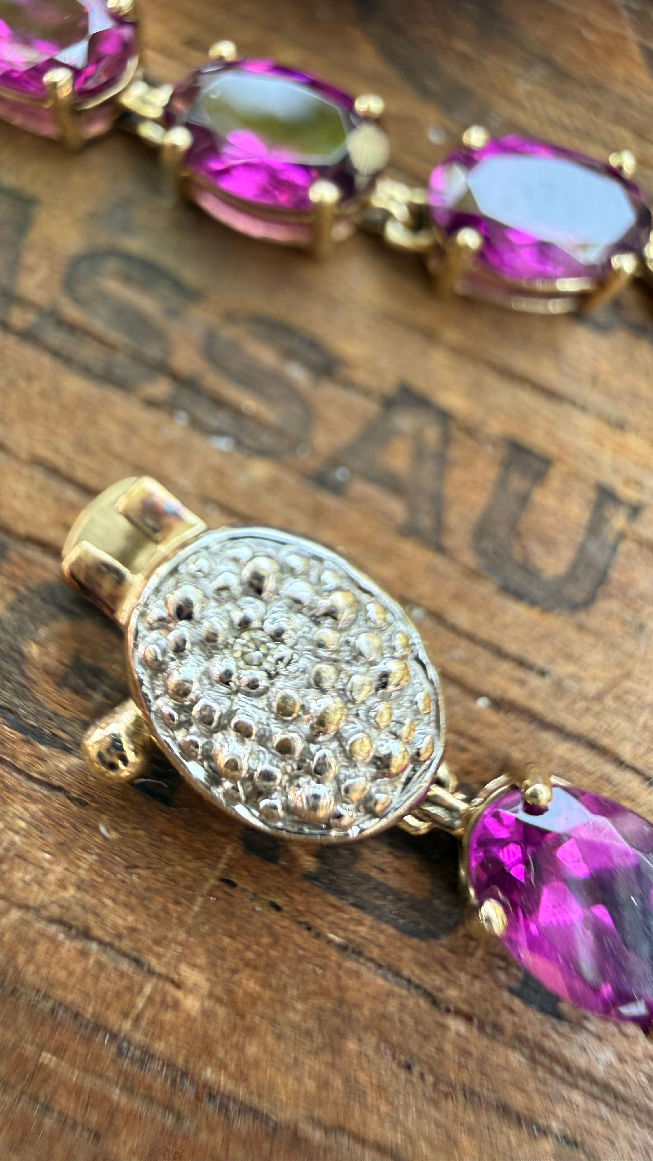 Vintage Oval Amethyst And Diamond Tennis Bracelet in 9K Gold, from England. Size 7