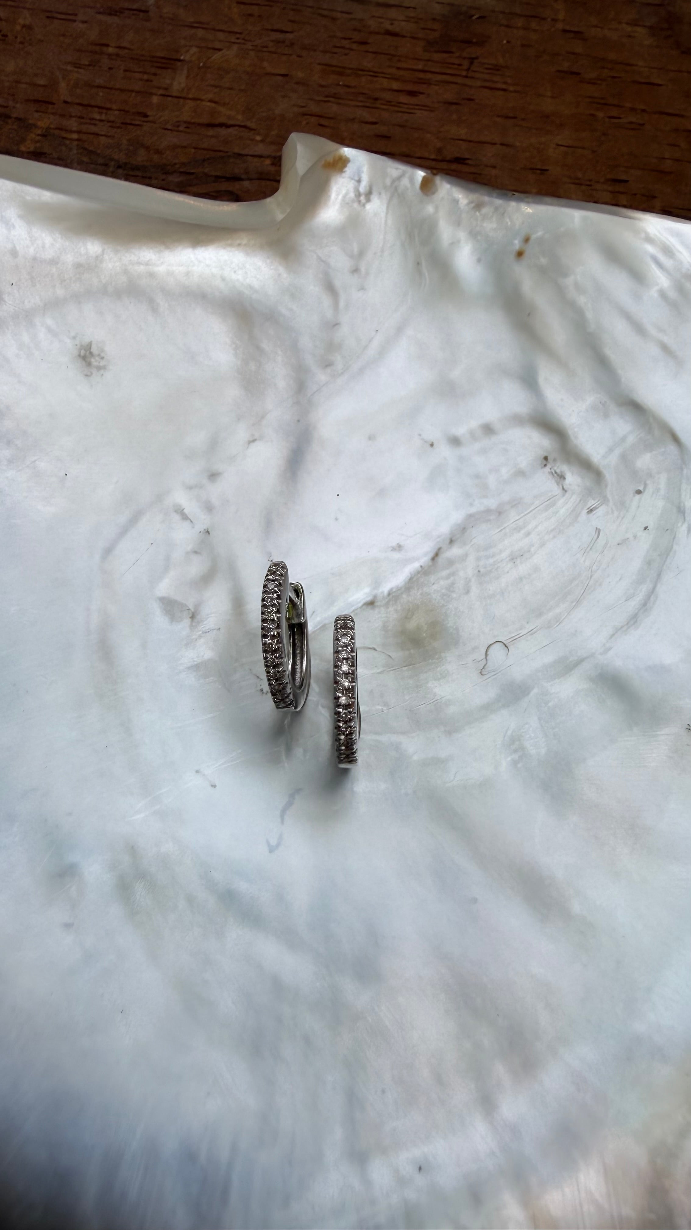 Vintage Natural Pave Diamond Huggies in 14k White Gold, Stackable or Stand Alone