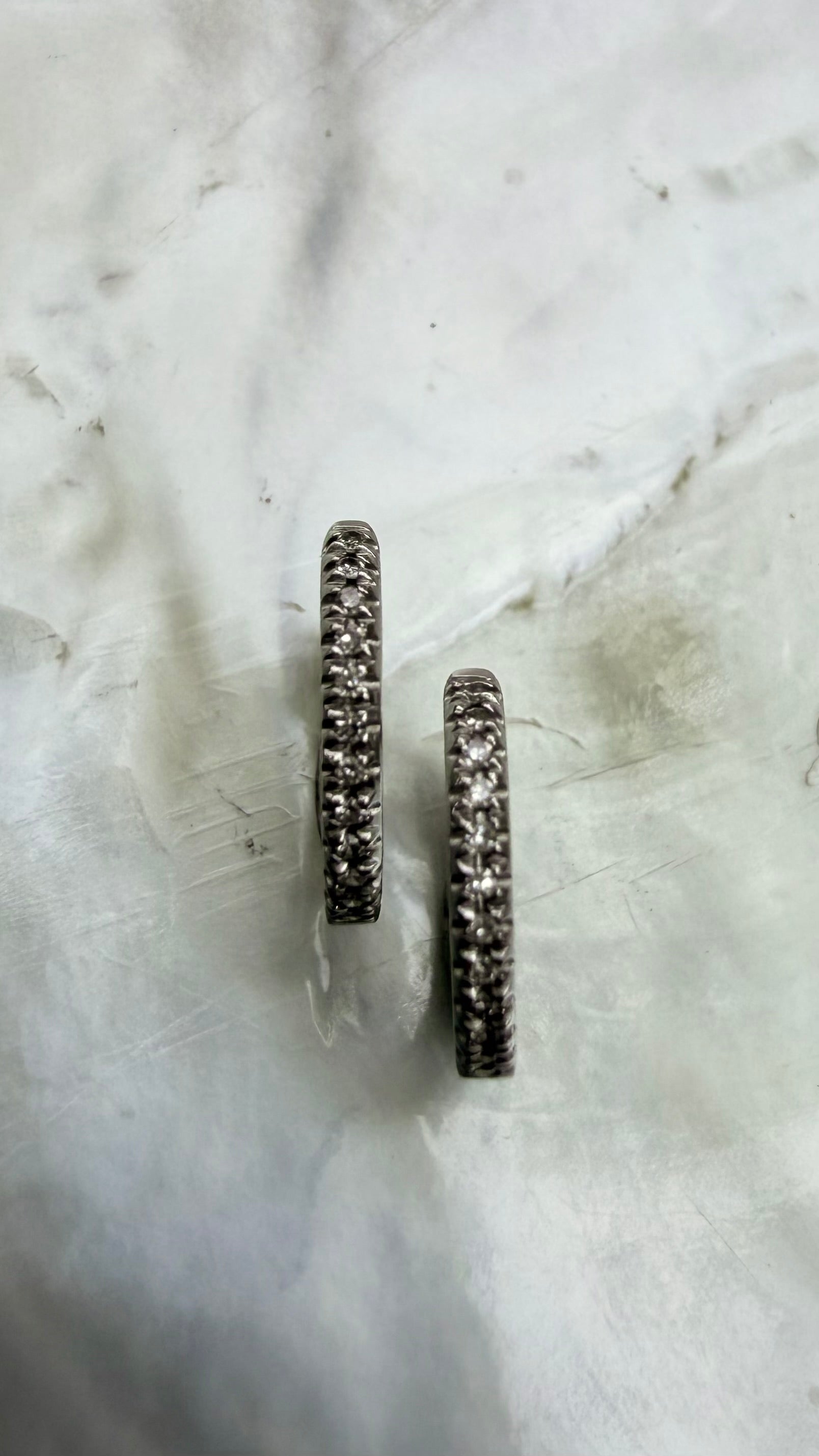 Vintage Natural Pave Diamond Huggies in 14k White Gold, Stackable or Stand Alone